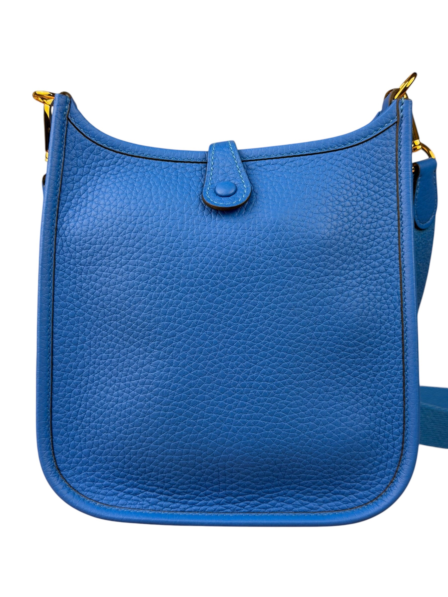 Hermes Bleu Hydra Leather Clemence Cordage Mini Evelyne TMP16