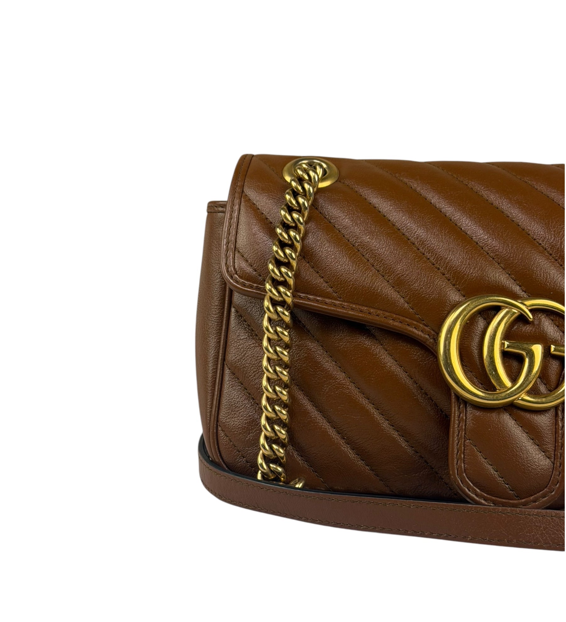 Gucci Tan Brown Leather Marmont Matelasse Shoulder Bag