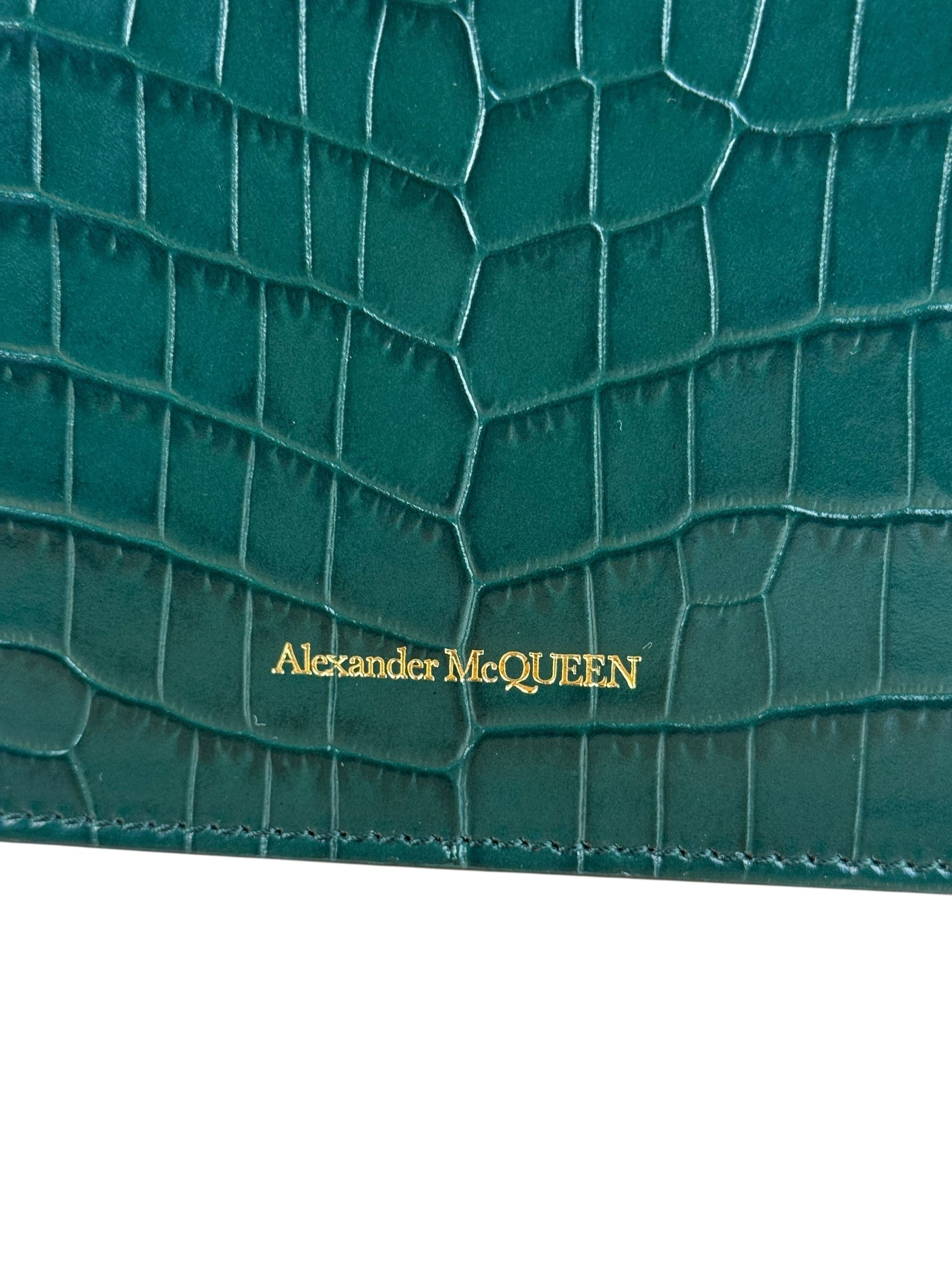 Alexander McQueen Green Croc Embossed Skull Bag
