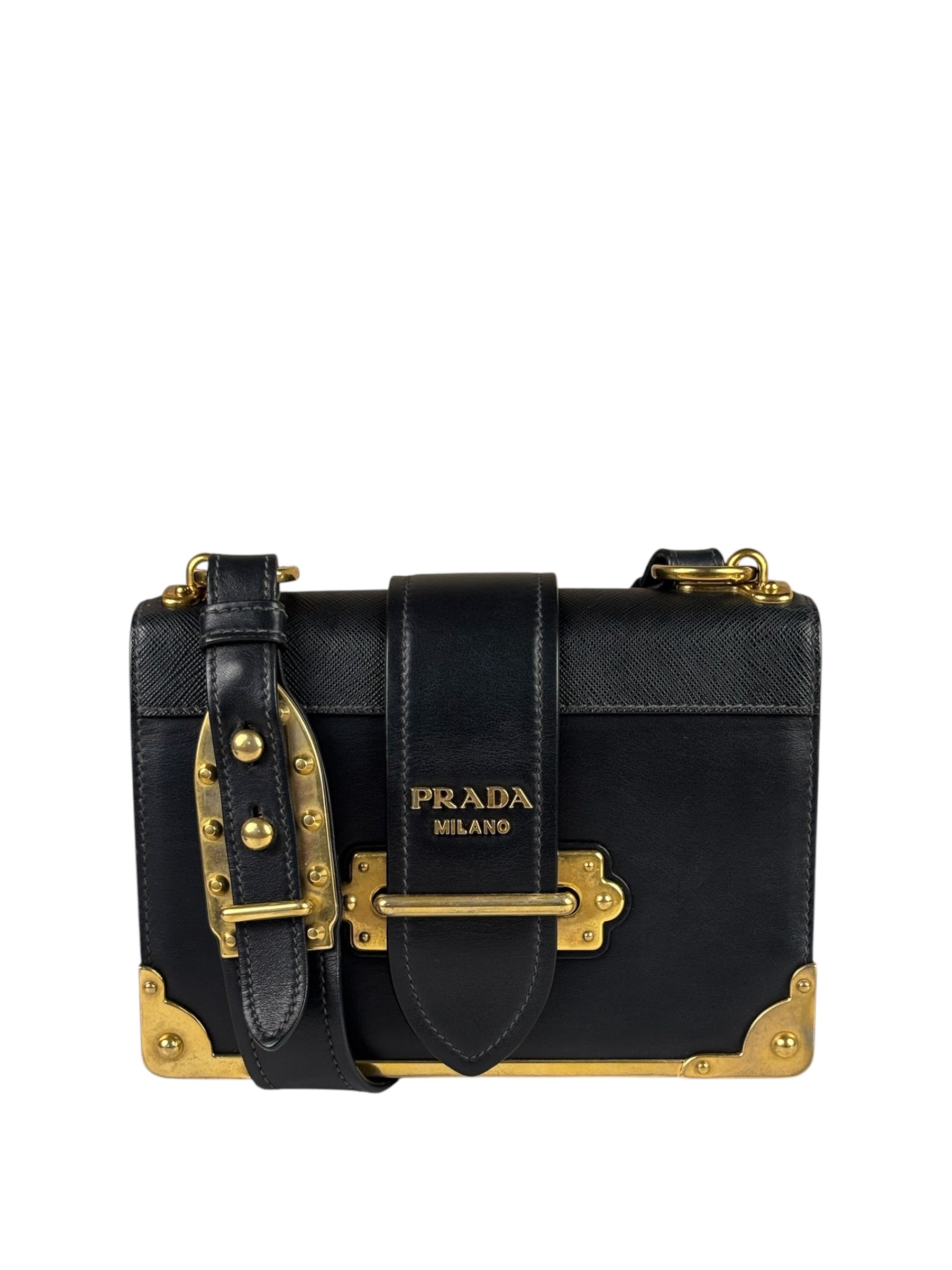 Prada Black Saffiano Leather Cahier Shoulder Bag