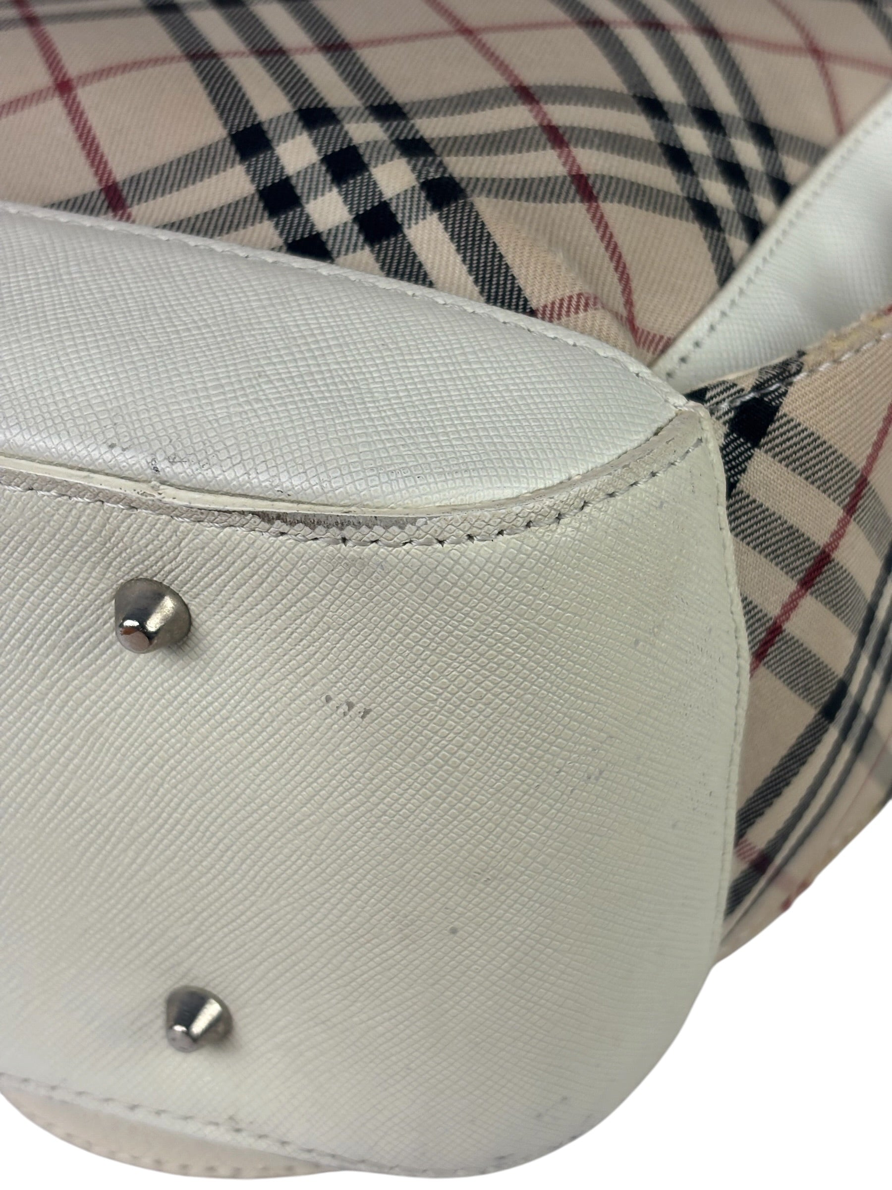 Burberry White Leather Trim Nova Check Shoulder Bag