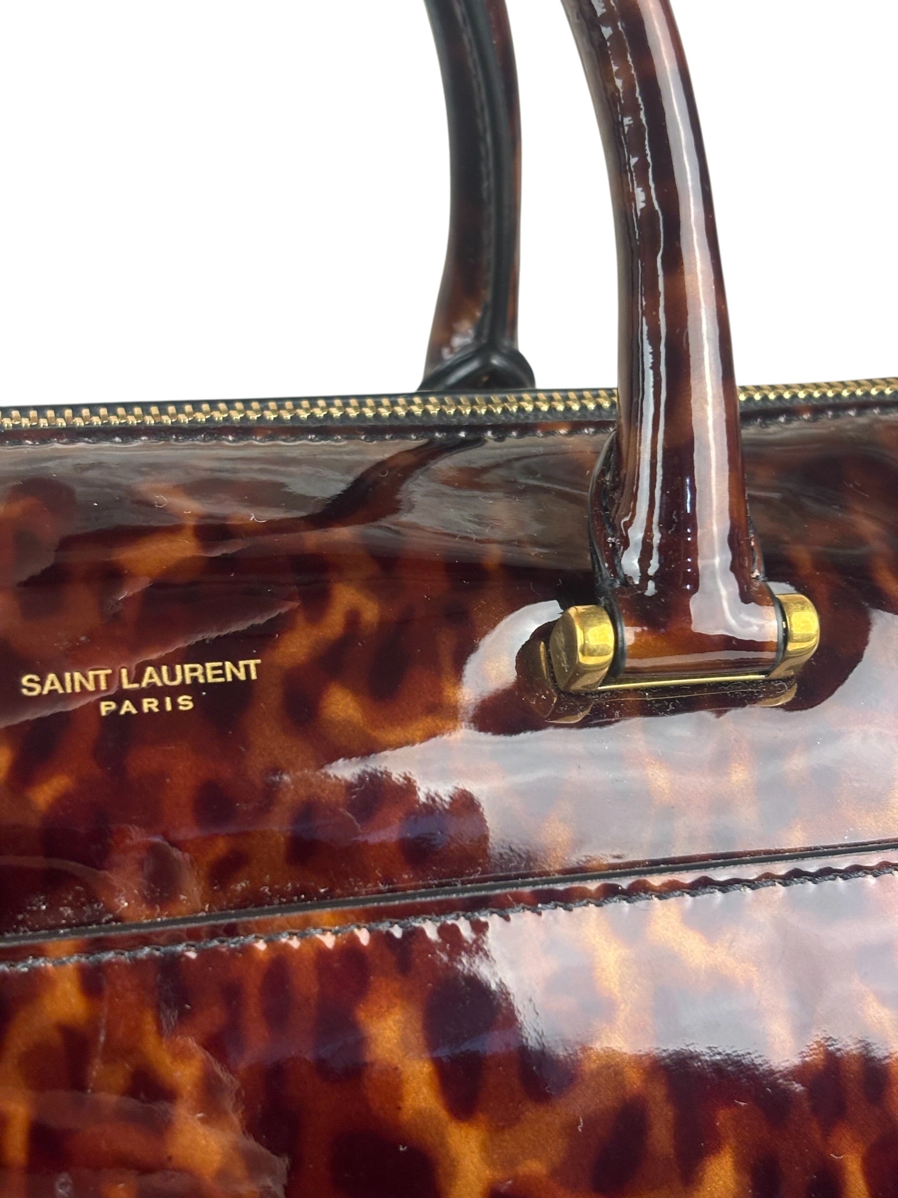 YSL Patent Leather Tortoise Shell Duffle