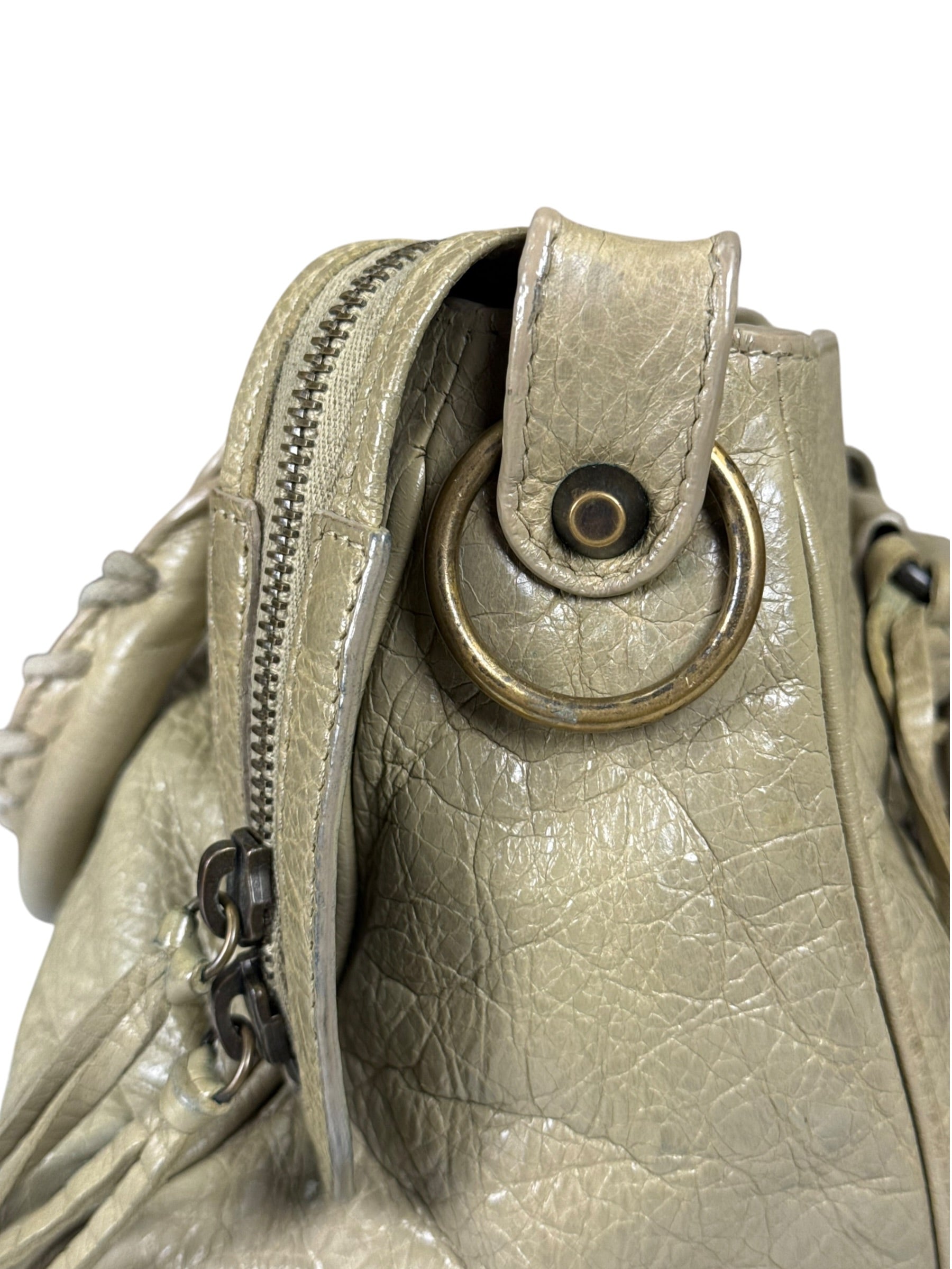 Balenciaga Olive Lambskin Velo Moto Two-Way Bag
