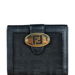 Fendi FF Black Canvas Leather Trim Compact Wallet