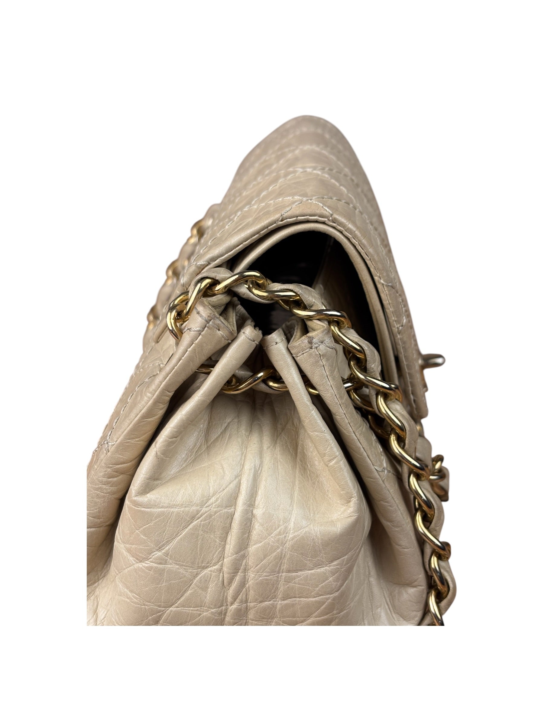 Chanel Beige Quilted Leather Accordion Double Flap Bag 2005