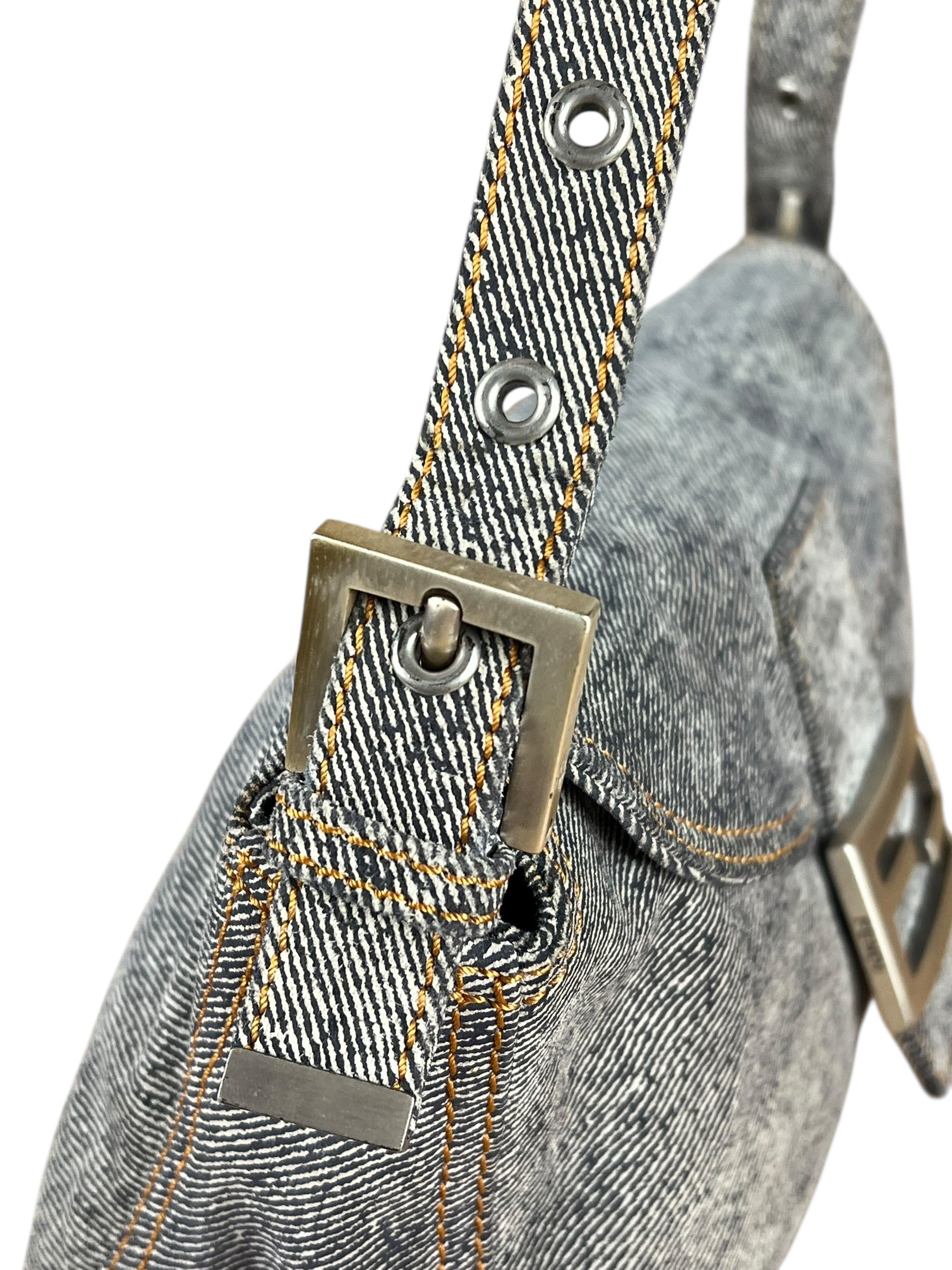 Fendi Light Denim Toned Canvas Baguette Shoulder Bag