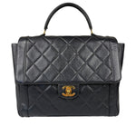 Chanel Black Quilted Caviar Kelly Top Handle Bag 90s