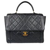 Chanel Black Quilted Caviar Kelly Top Handle Bag 90s