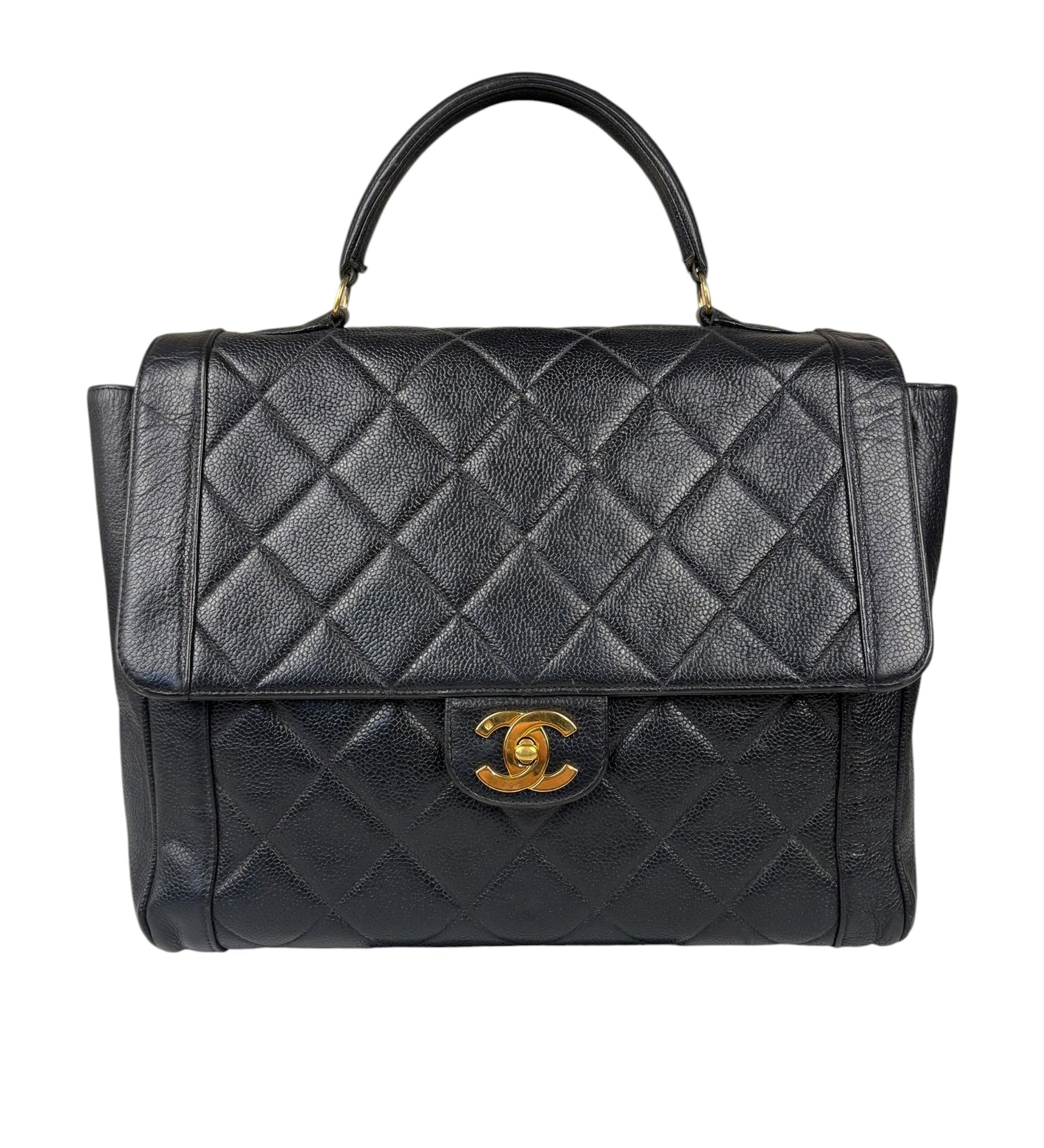 Chanel Black Quilted Caviar Kelly Top Handle Bag 90s