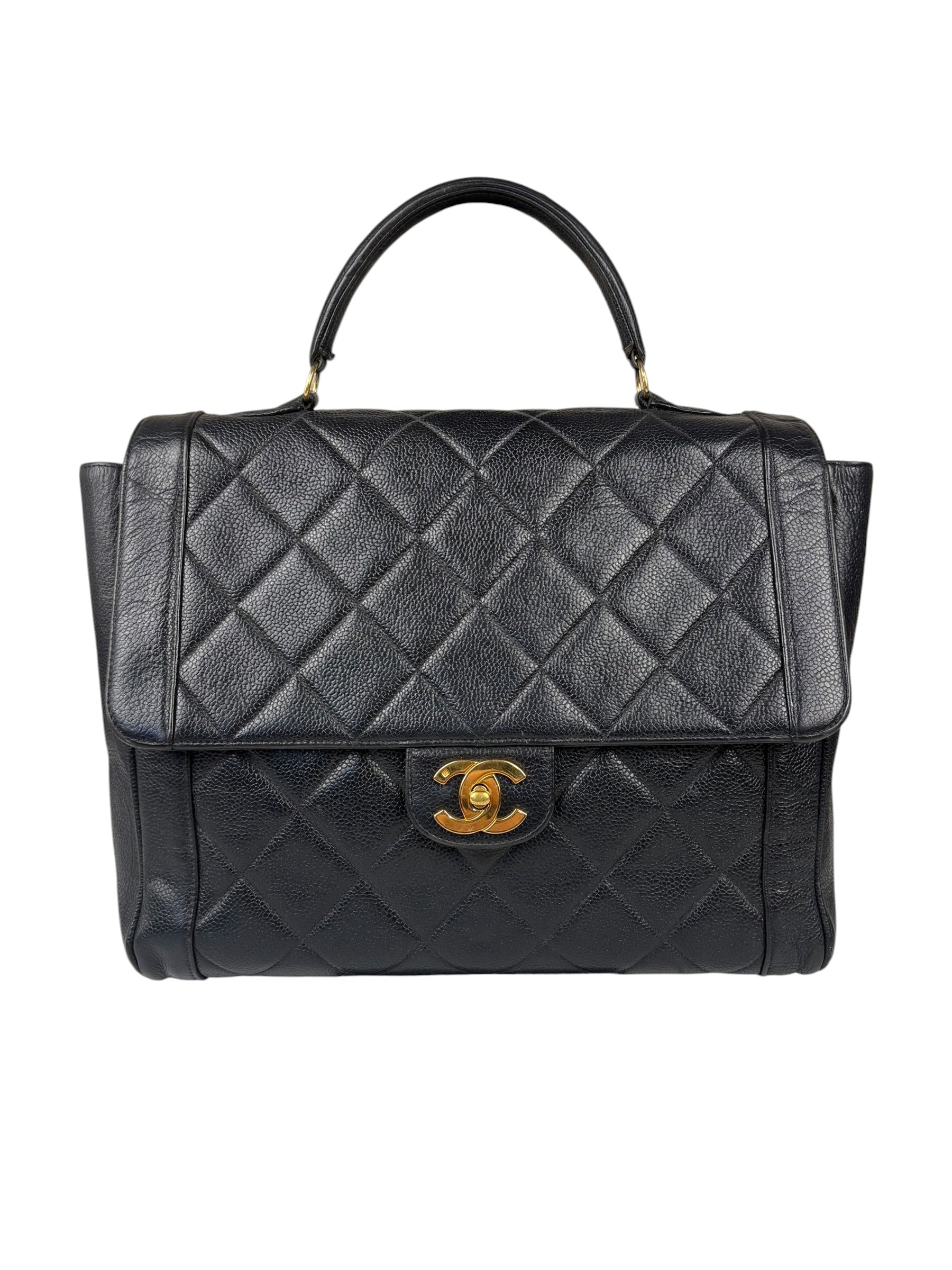 Chanel Black Quilted Caviar Kelly Top Handle Bag 90s