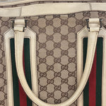 Gucci Leather Trim Monogram Canvas Web Stripe Tote Bag