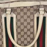 Gucci Leather Trim Monogram Canvas Web Stripe Tote Bag