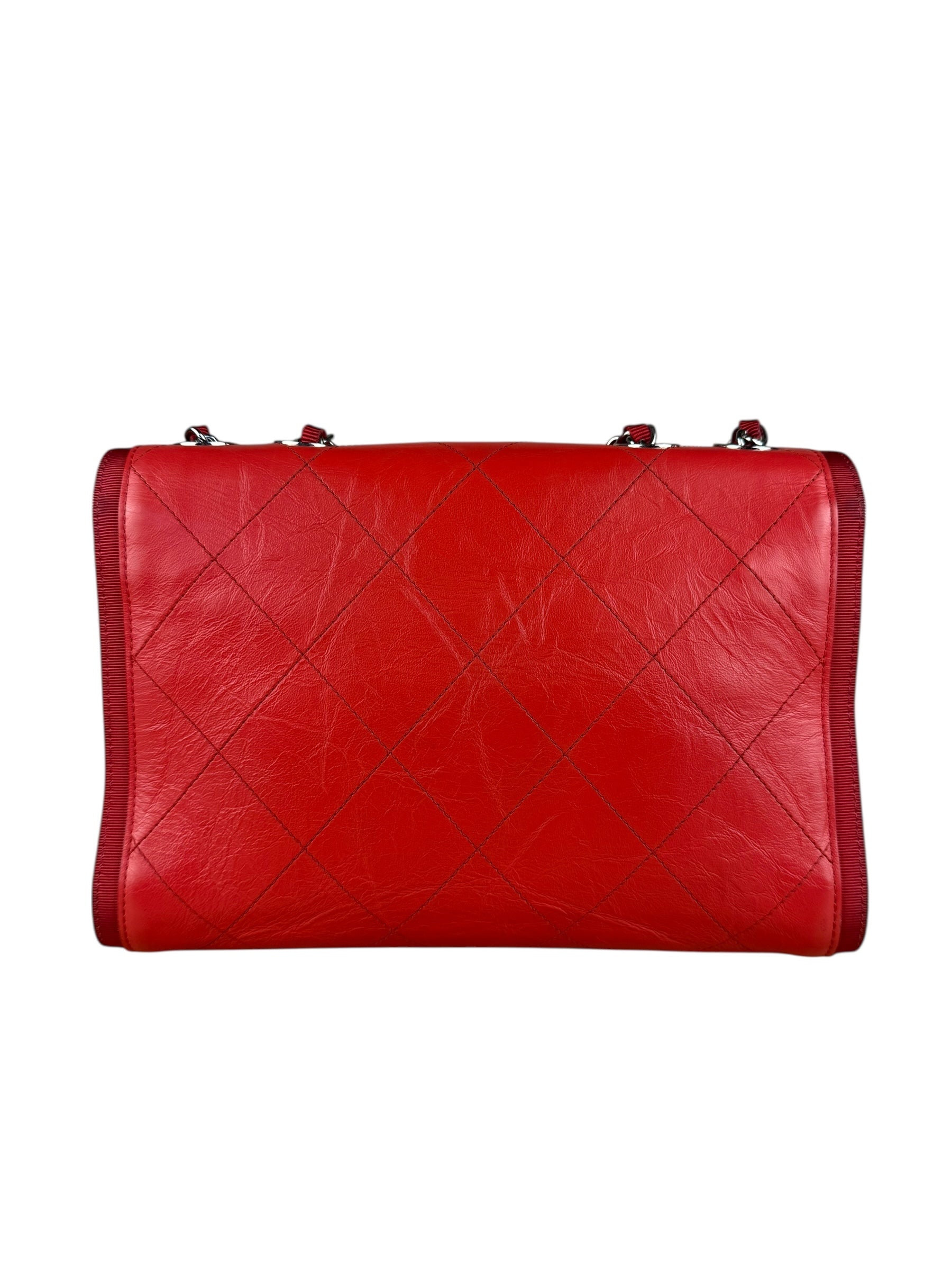 Chanel Red CC Quilted Crumpled Calfskin Flap Bag 2018