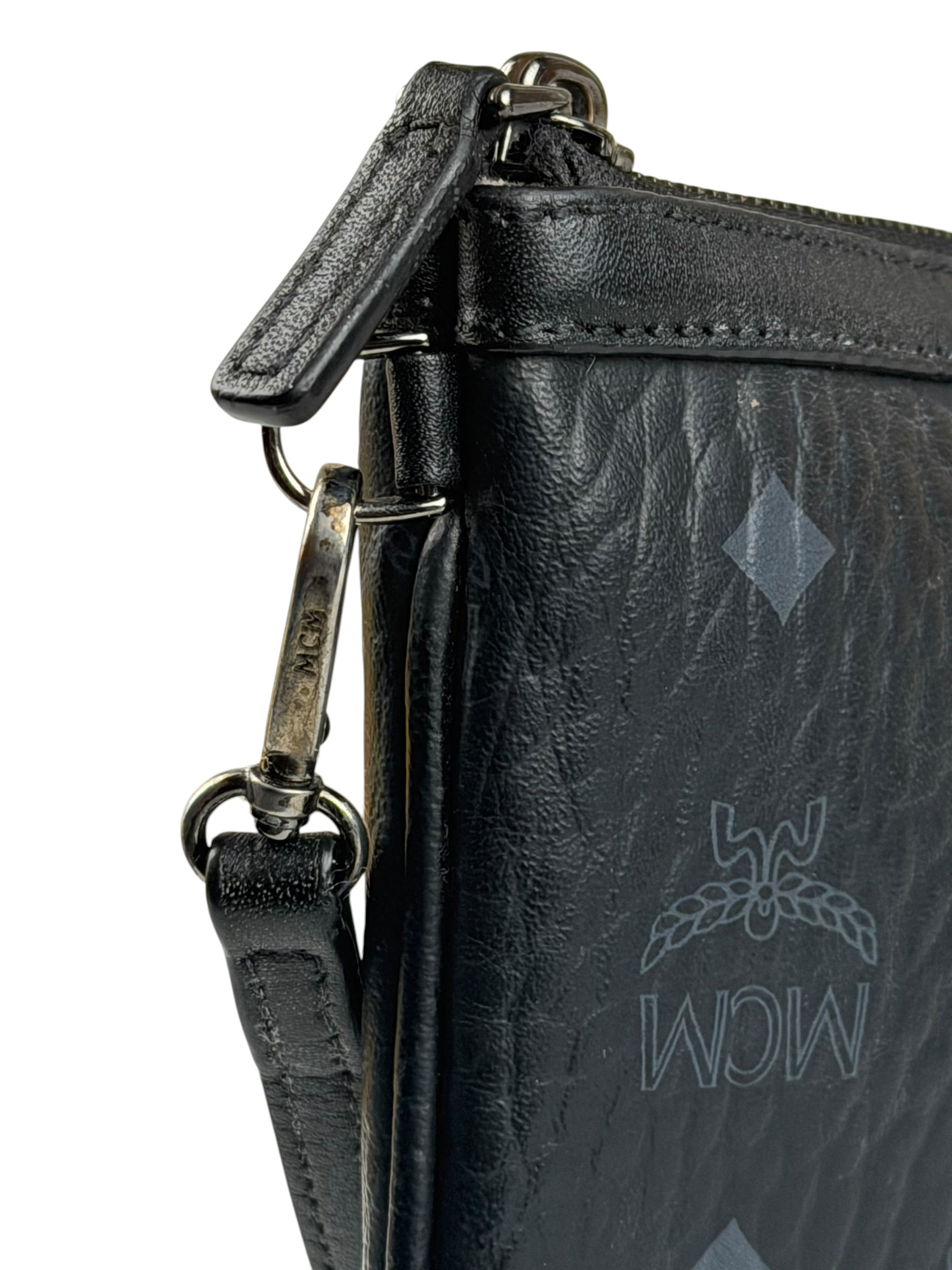 MCM Black Leather Visetos Monogram Pochette