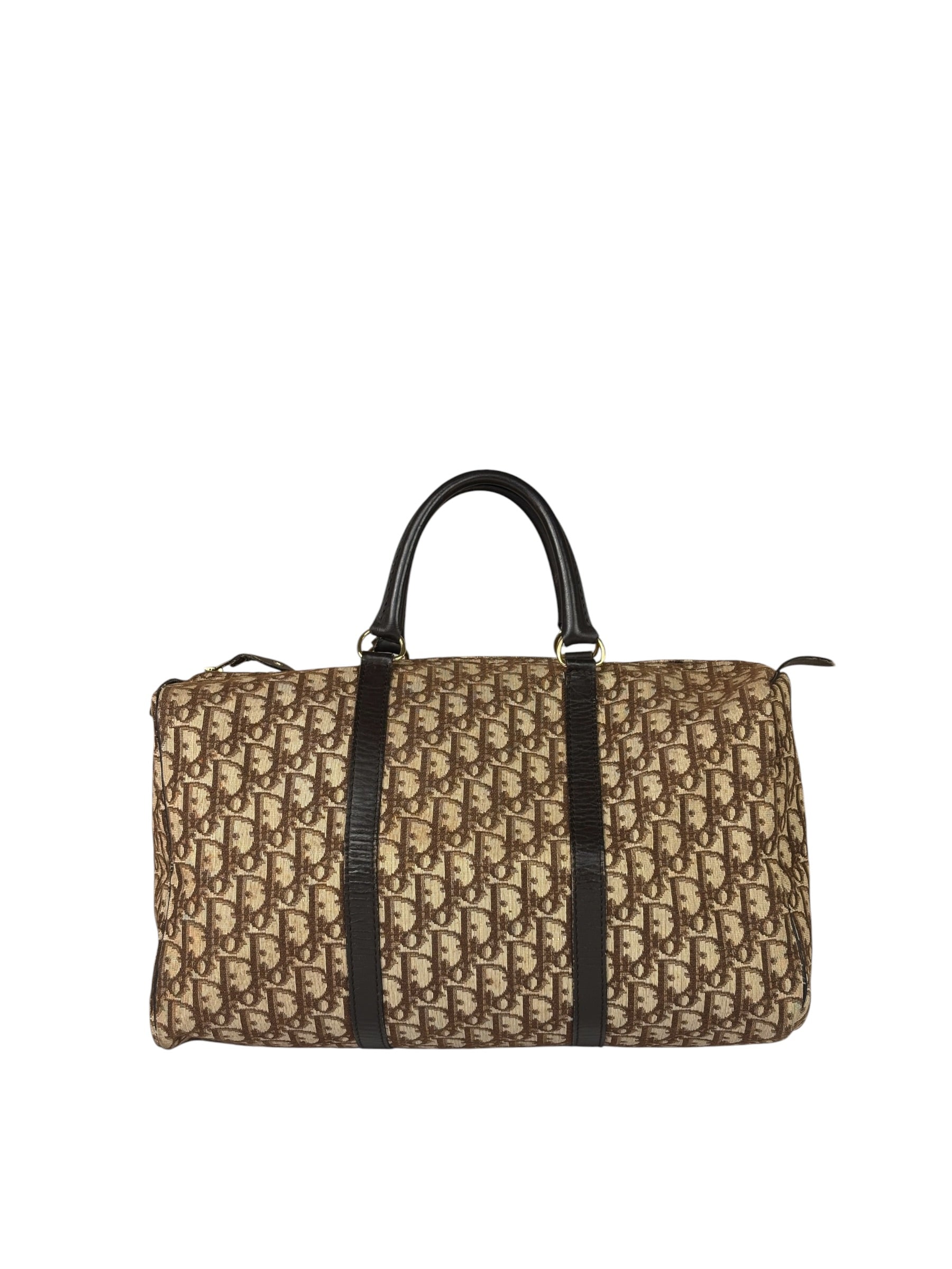 Christian Dior Brown Leather Trim Trotter Boston Bag