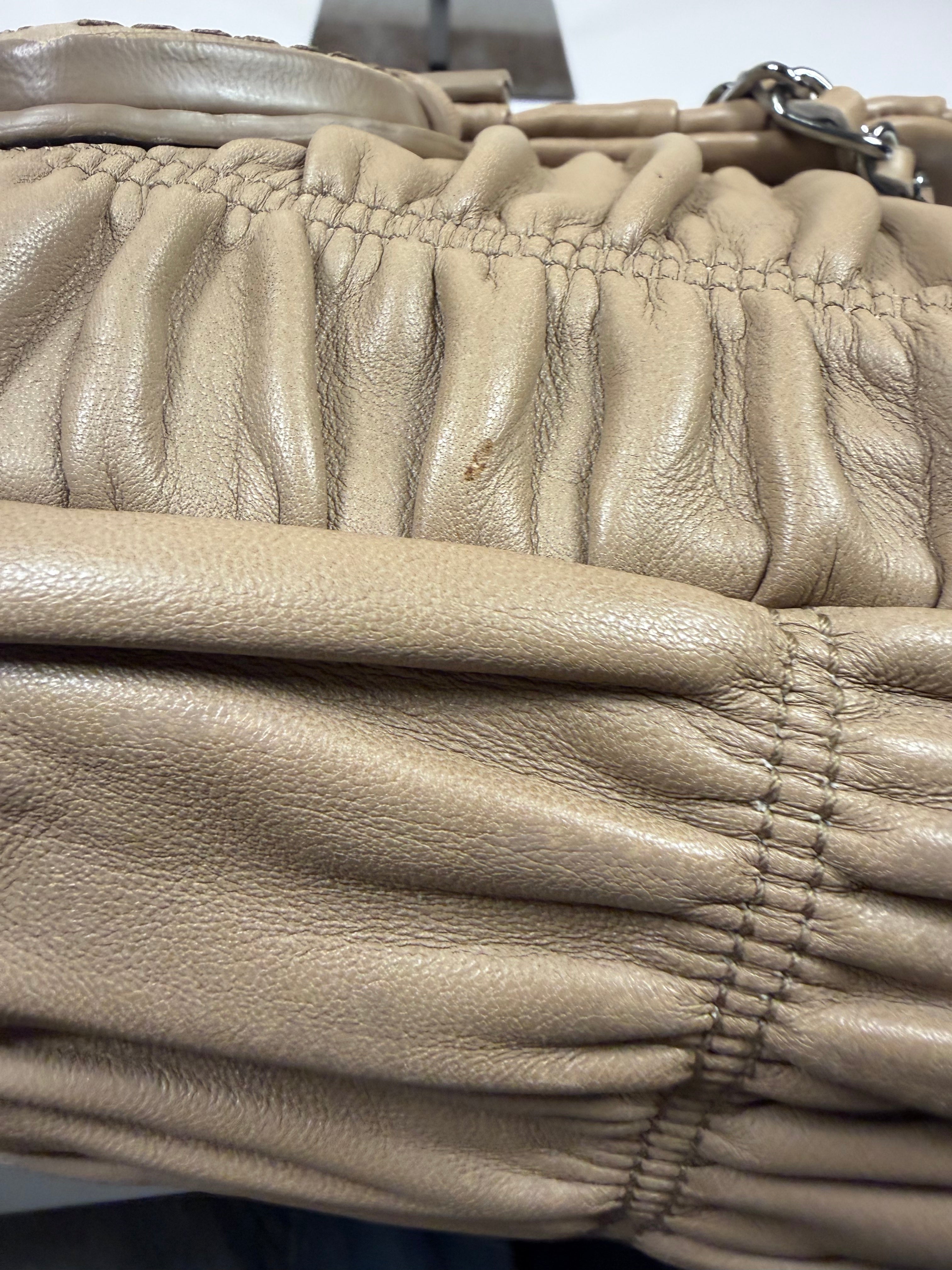 Prada Beige Nappa Leather Gaufre Chain Shoulder Bag