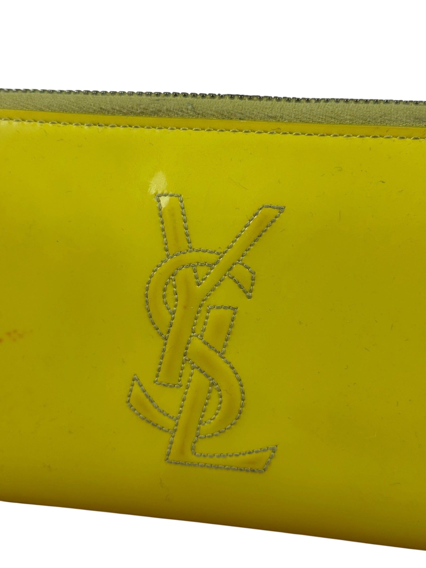 Yves Saint Laurent Yellow Patent Leather Zip-Around Long Wallet