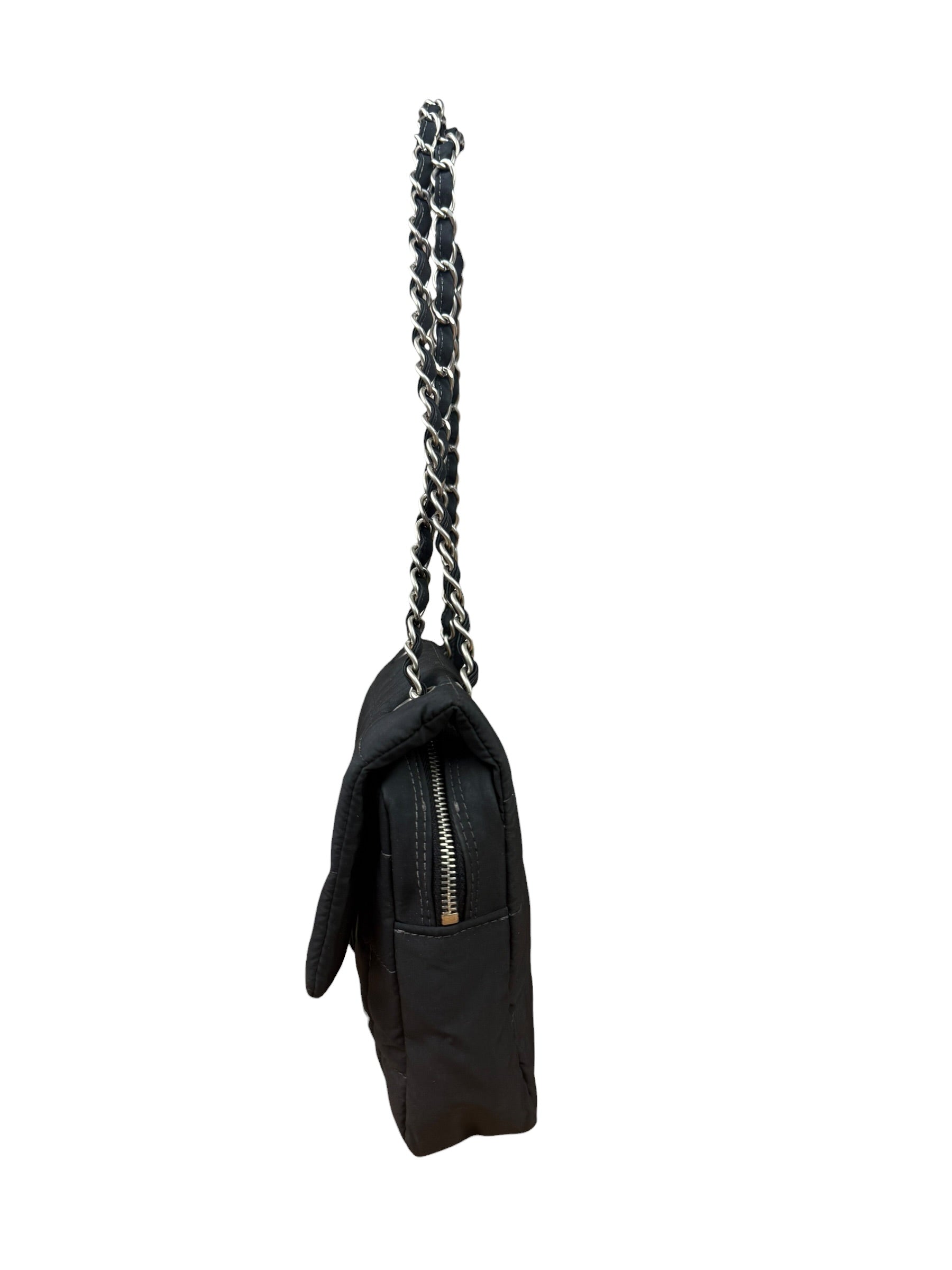 Chanel Black Nylon Chocolate Bar Chain Flap Bag 2002