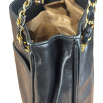 Chanel Vintage Black Leather Quilted Bottom Chain Tote Bag 1987