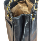 Chanel Vintage Black Leather Quilted Bottom Chain Tote Bag 1987
