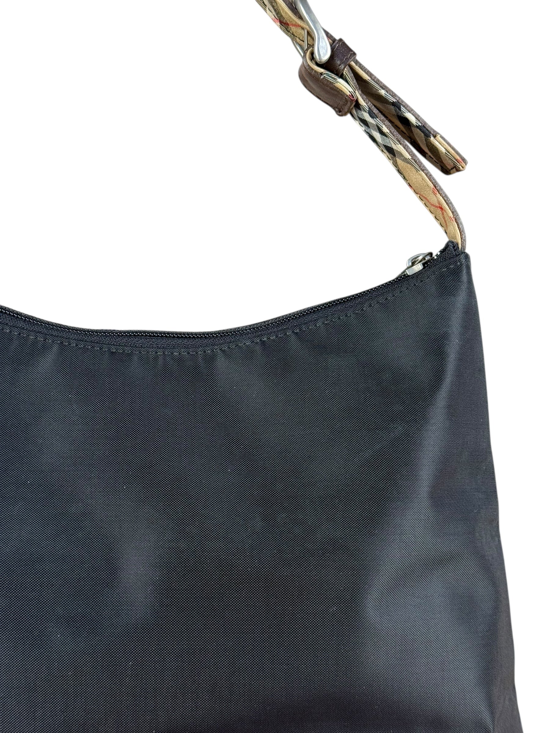 Burberry Nylon Check-Trimmed Shoulder Bag