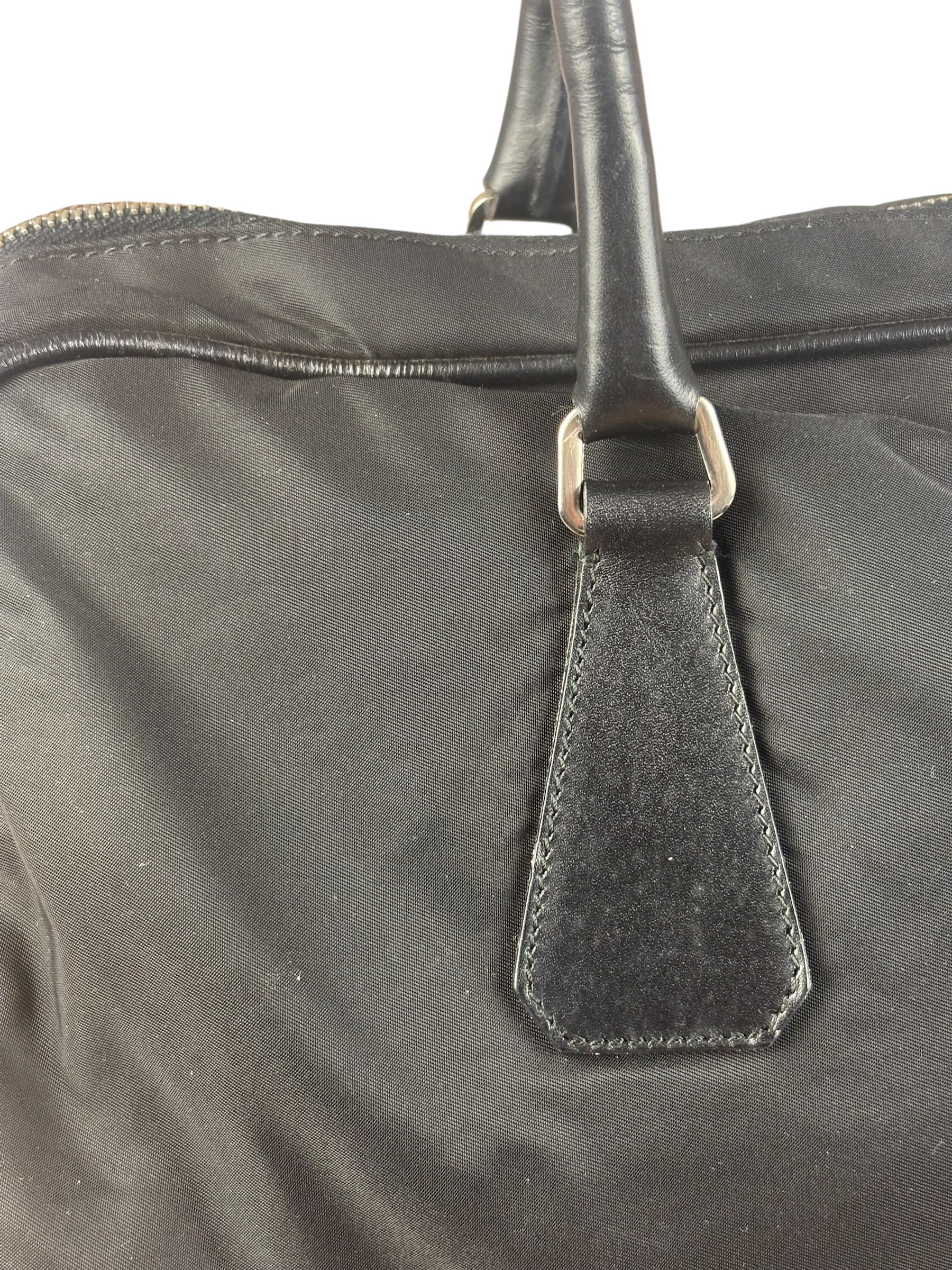 Prada Black Leather Tessuto Nylon Bowler Bag