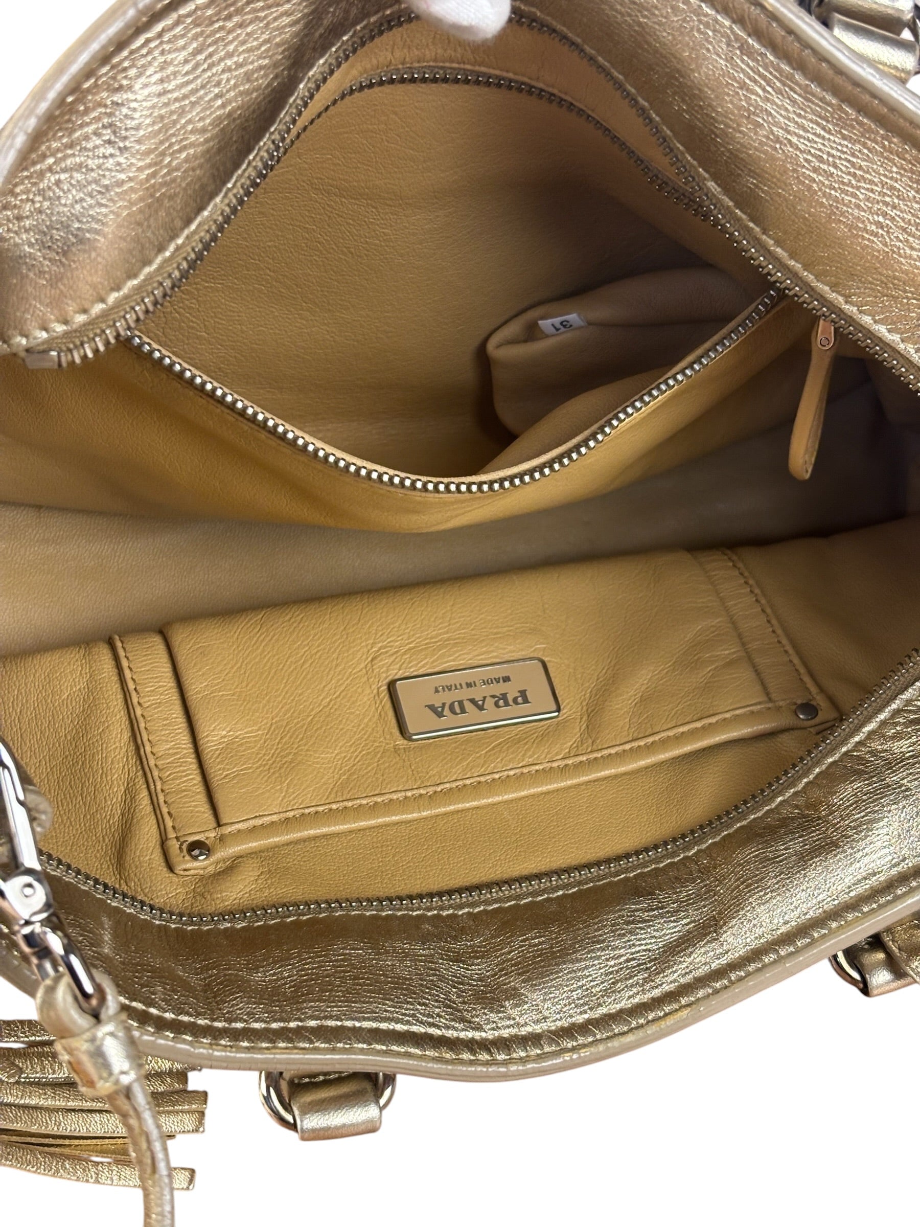 Prada Vintage Metallic Gold Leather Satchel Handbag