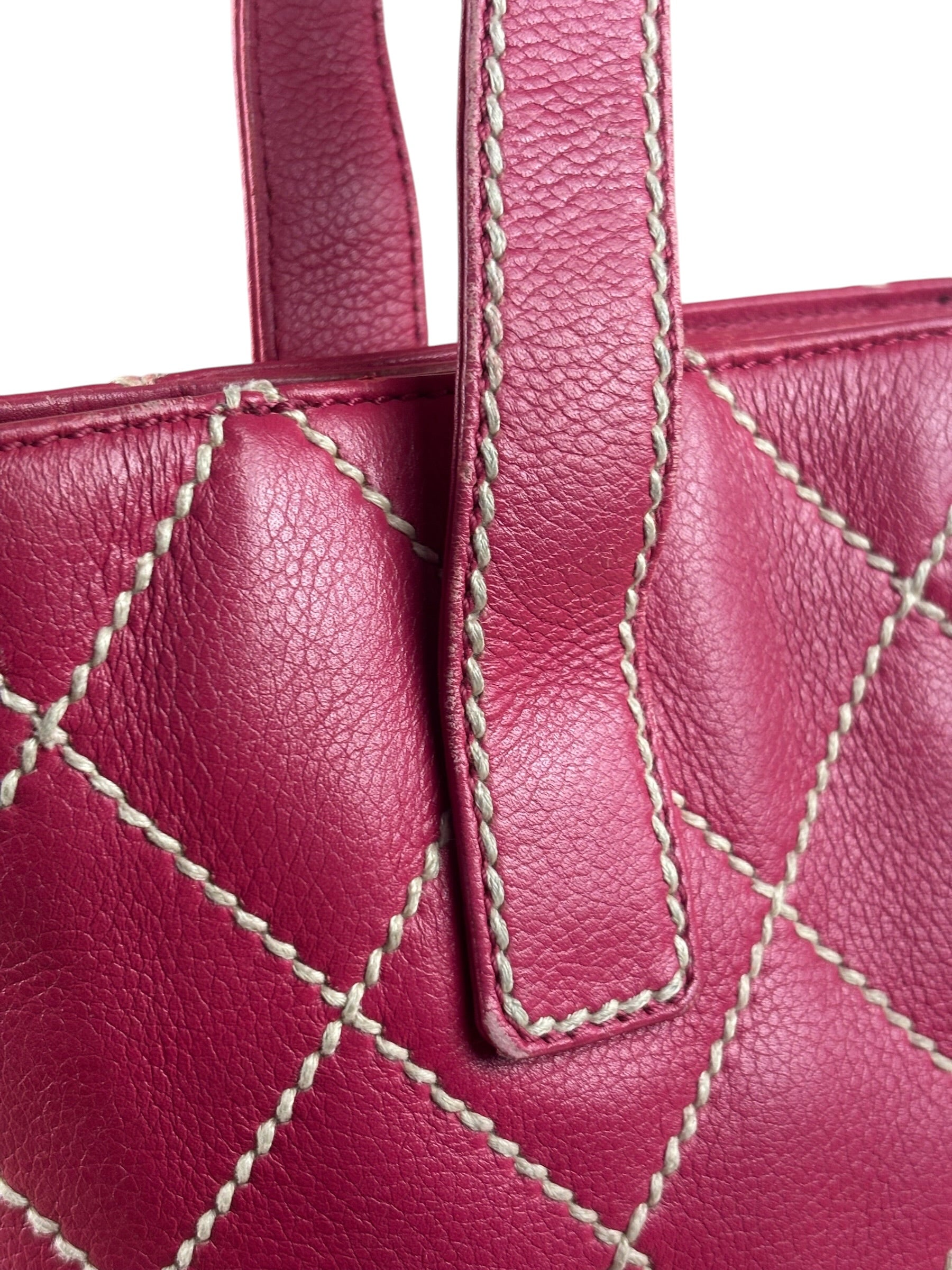 Chanel Vintage Pink Leather Wild Stitch Surpique Tote Bag