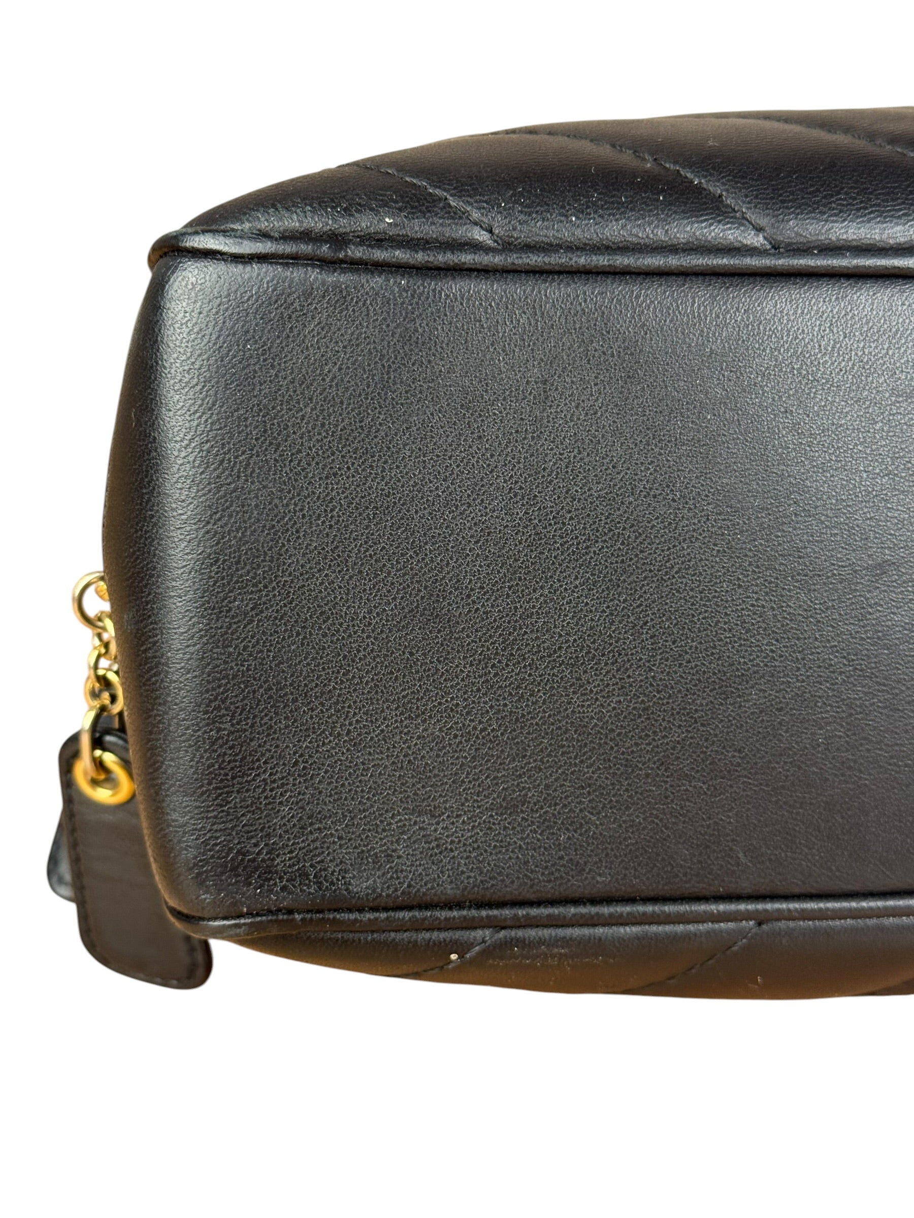 Chanel Black Chevron Leather Chain Camera Shoulder Bag 2000-2002