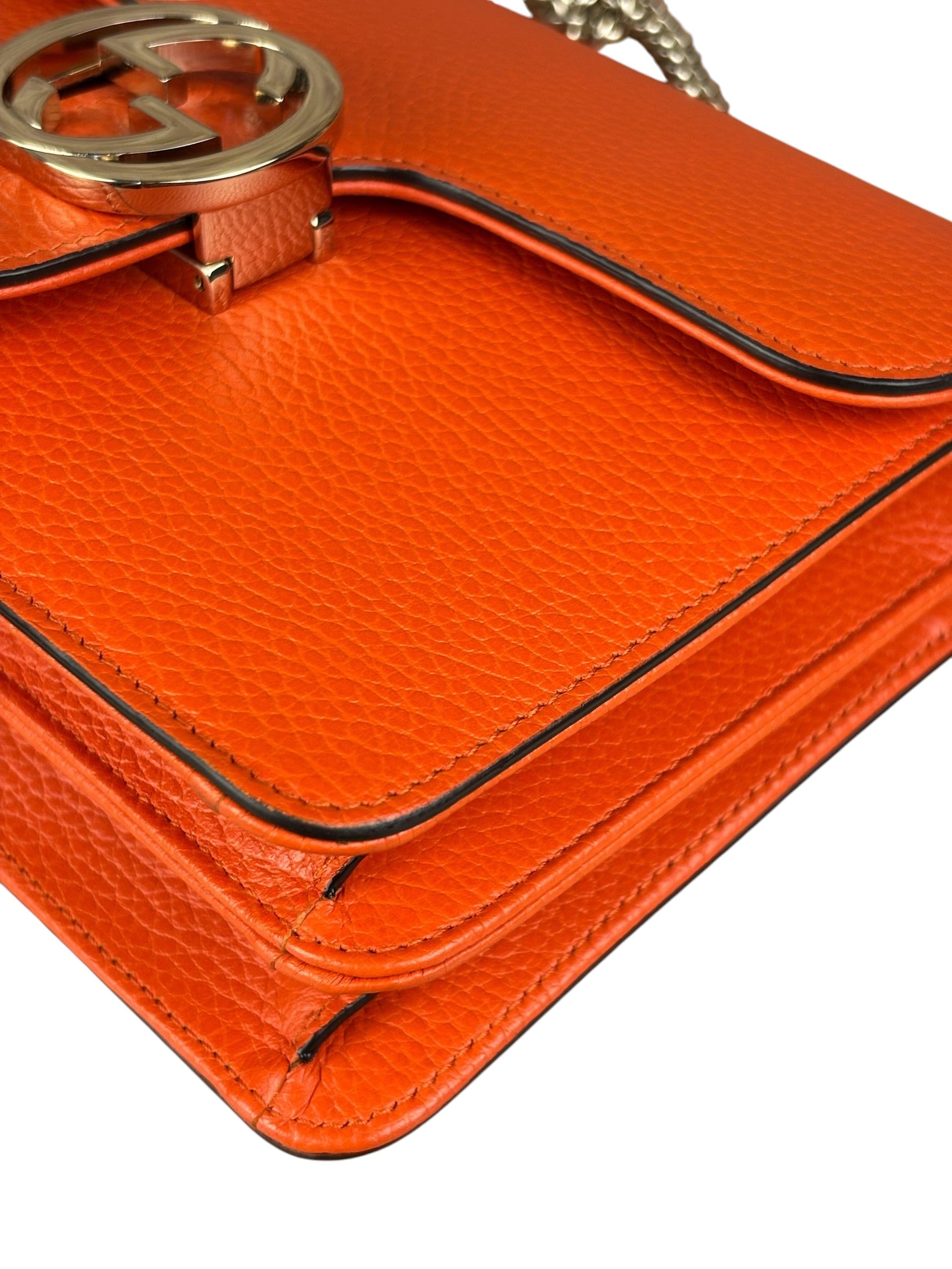 Gucci Orange Leather G Dollar Interlocking Small Shoulder Bag