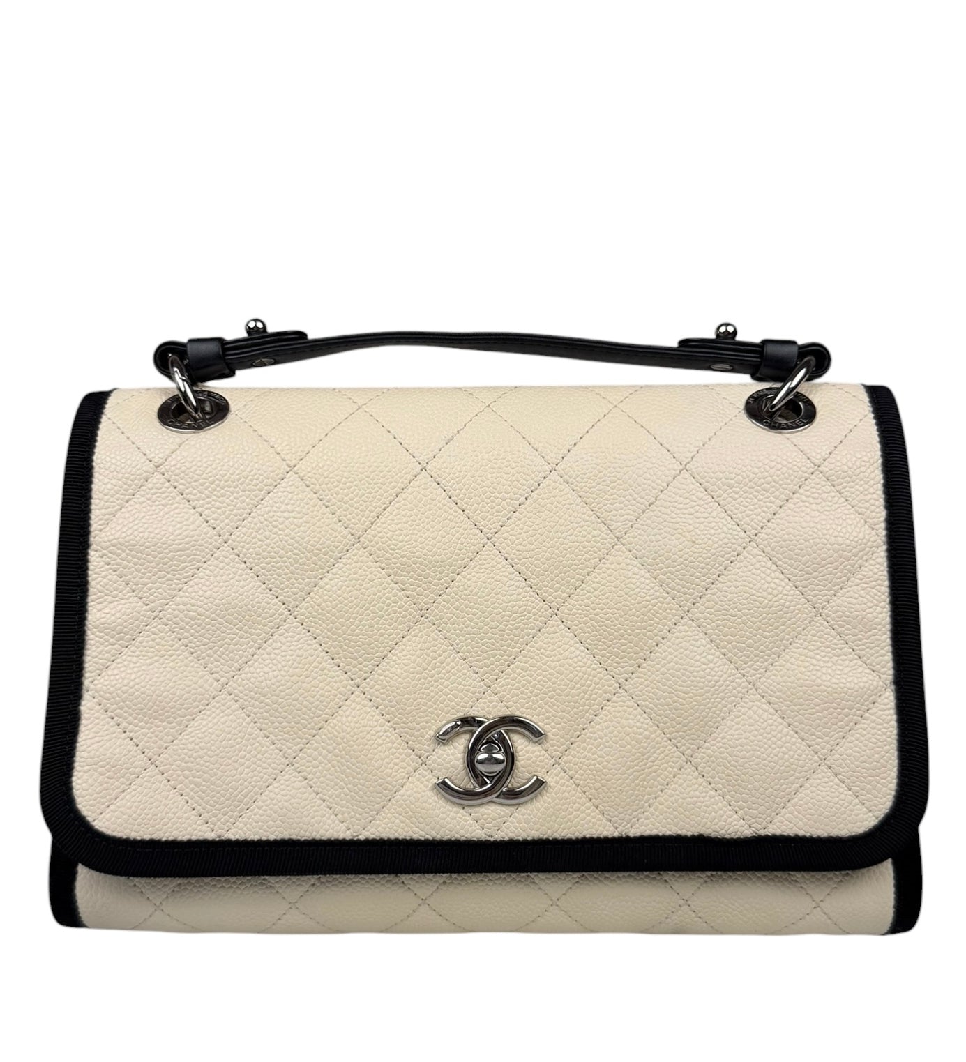 Chanel White Caviar Quilted Top Handle Flap Bag 2018