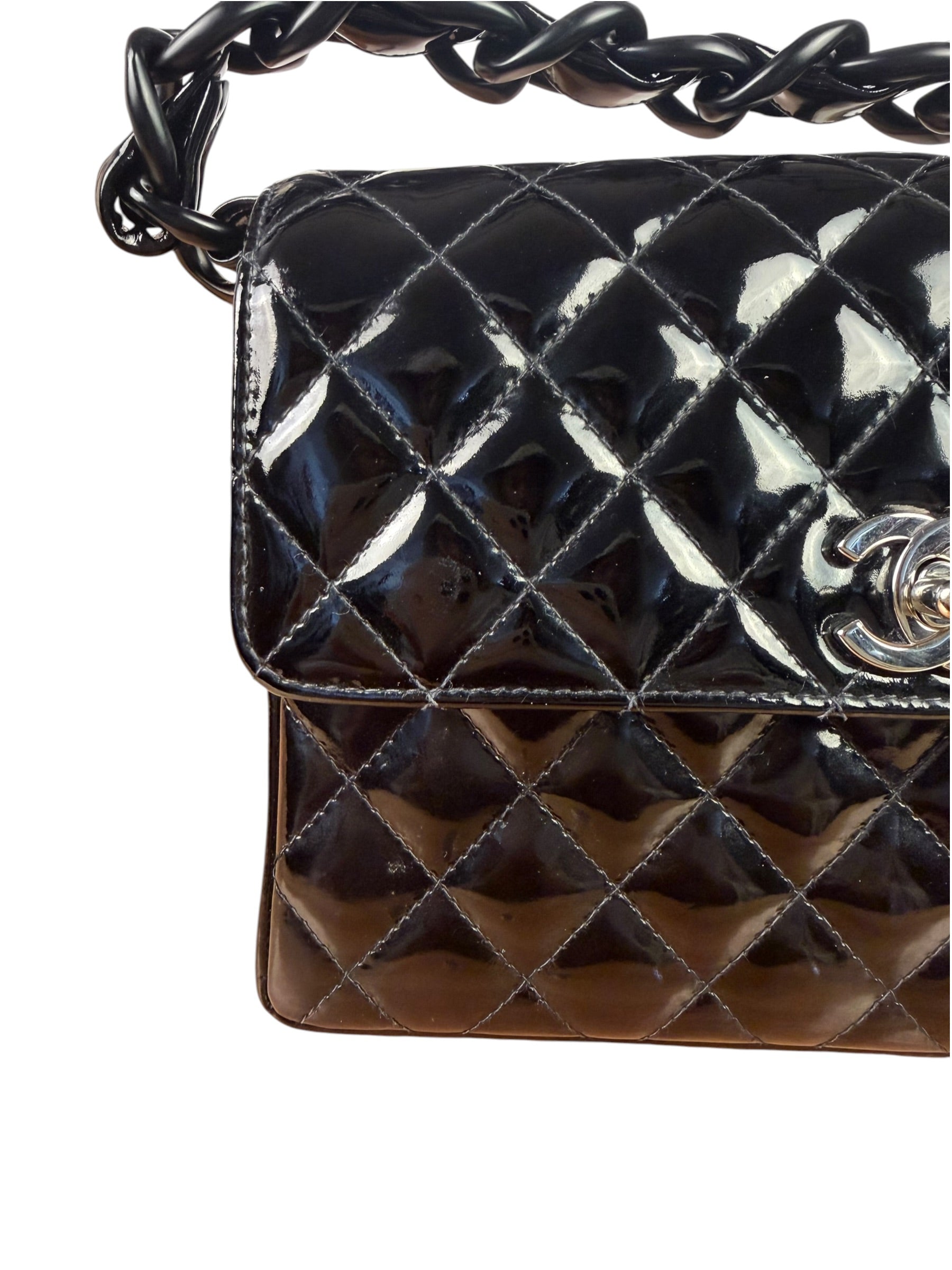 Chanel Black Quilted Patent Leather Top Handle 1996