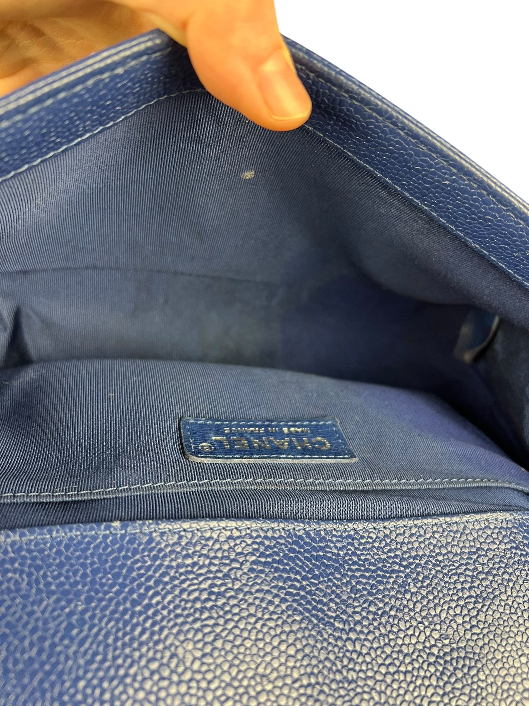 Chanel Blue Chevron Caviar Medium Boy Bag 2019