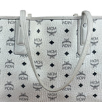 MCM White Leather Reversible Liz Shopper In Visetos Tote Bag