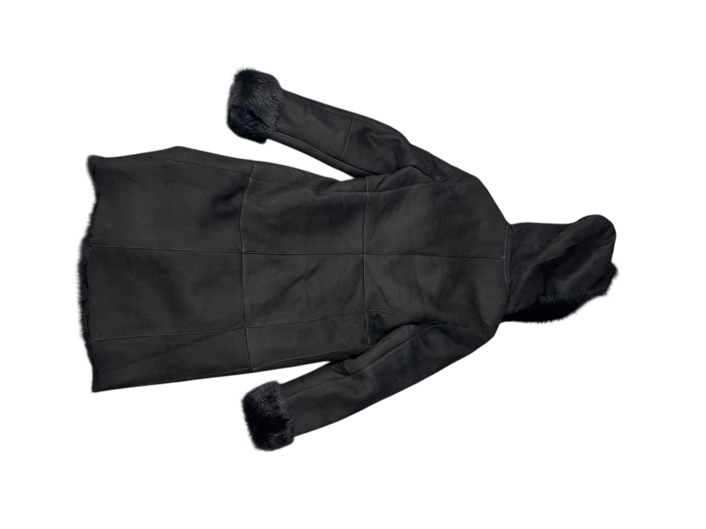 Vintage Black Fur Lined Suede Long Coat