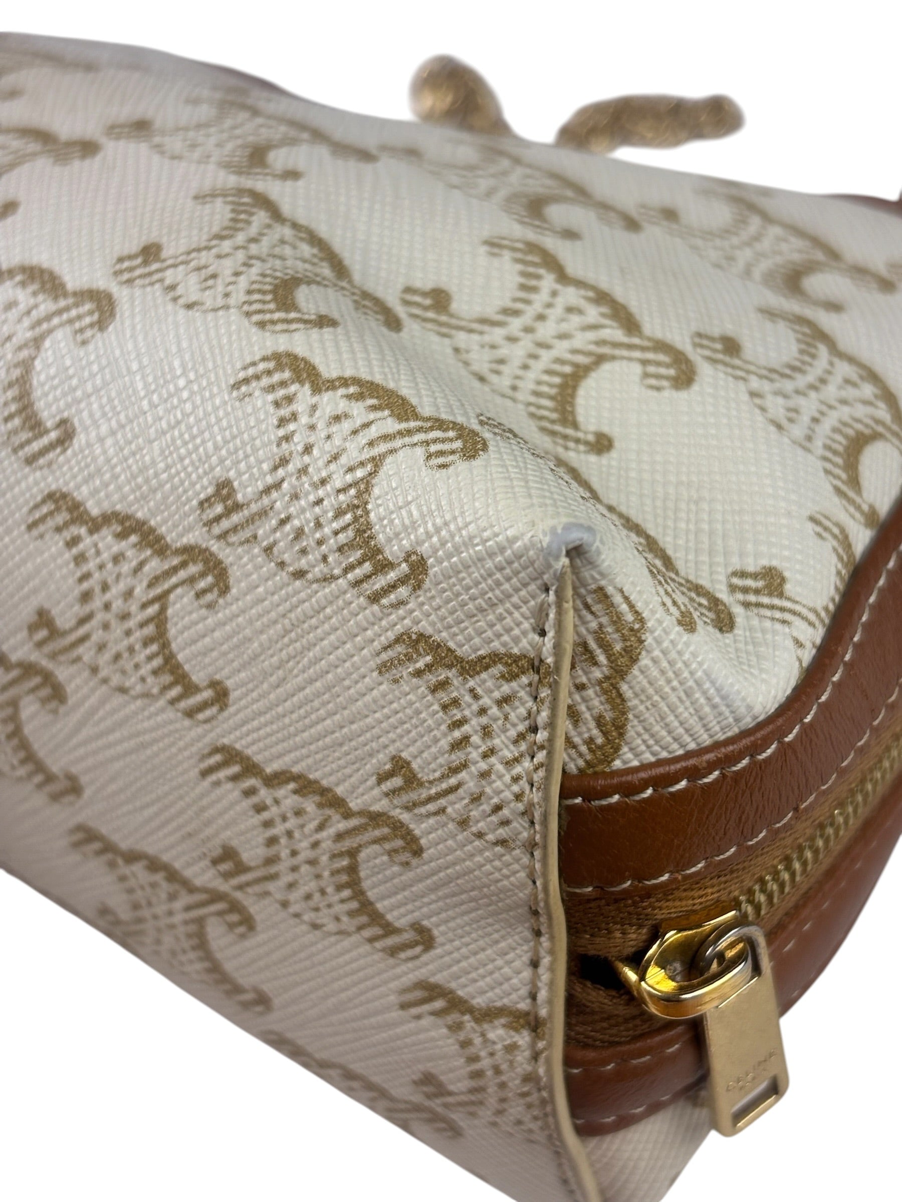 Celine Beige/Brown Leather Triomphe Chain Clutch