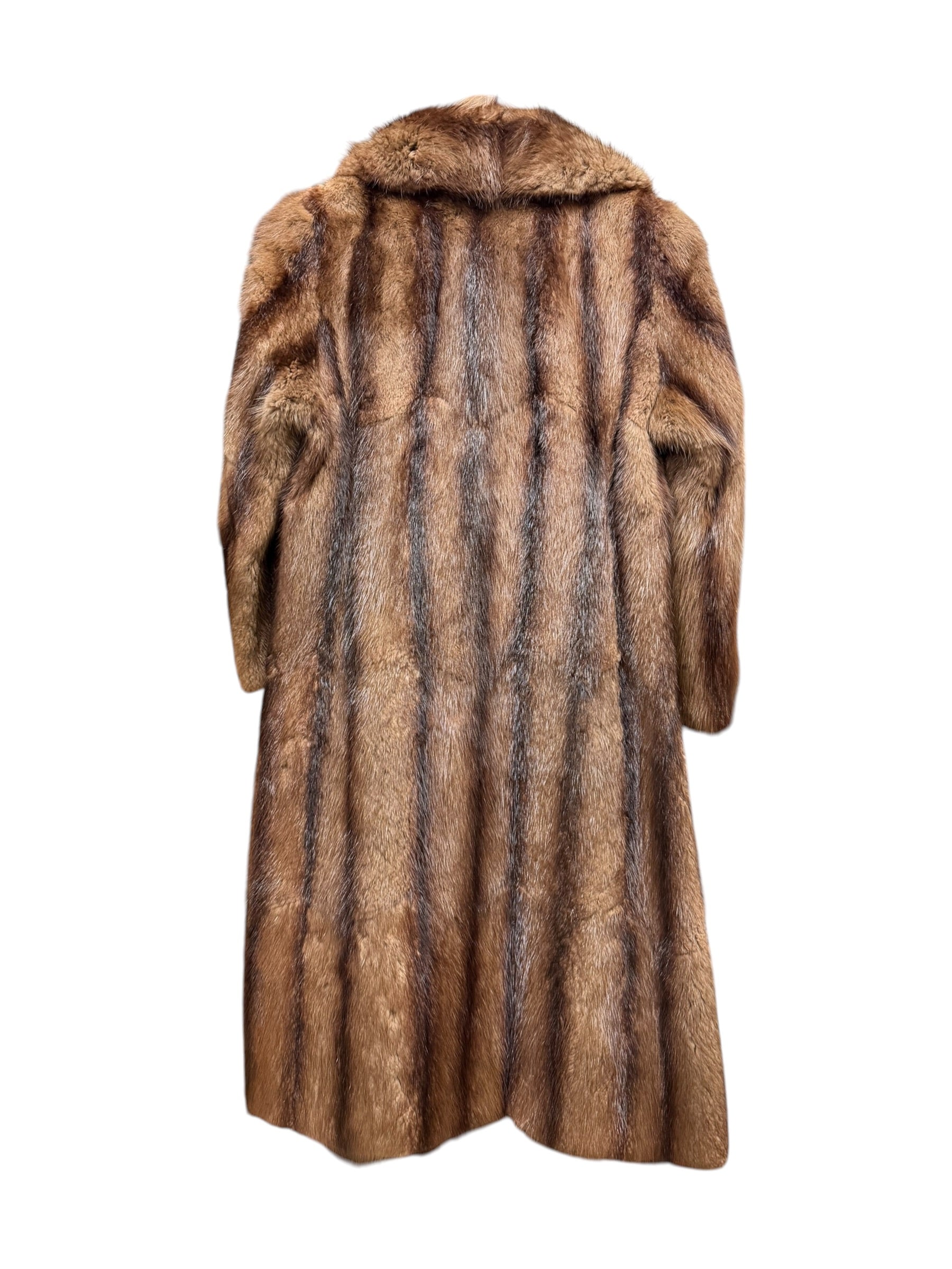 Vintage Brown Striped Fox Fur Long Coat