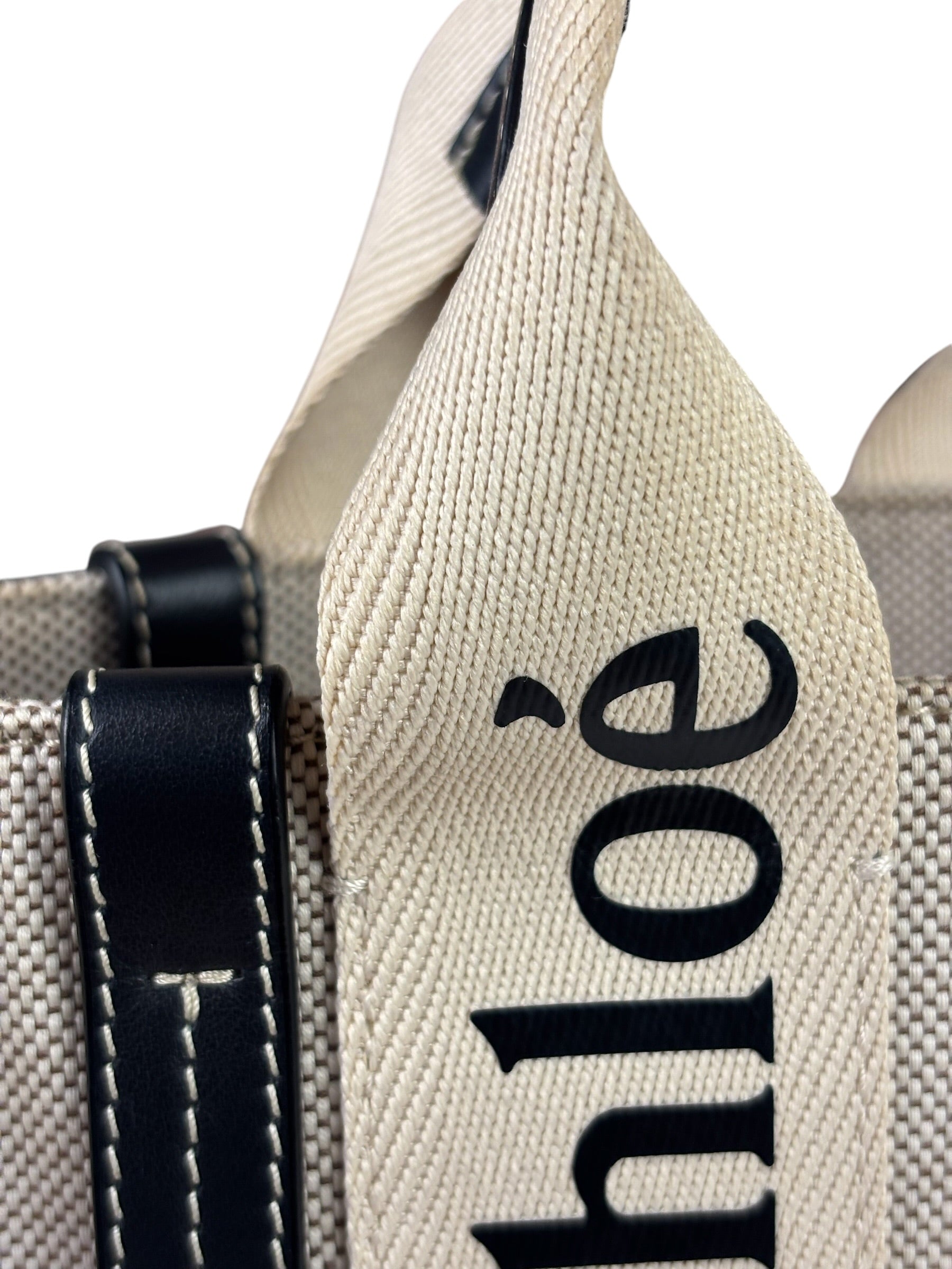 Chloe Beige Leather Trim Woody Tote Bag