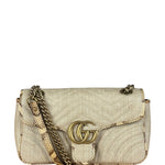 Gucci GG Beige Raffia Marmont Snakeskin Trim Flap Bag