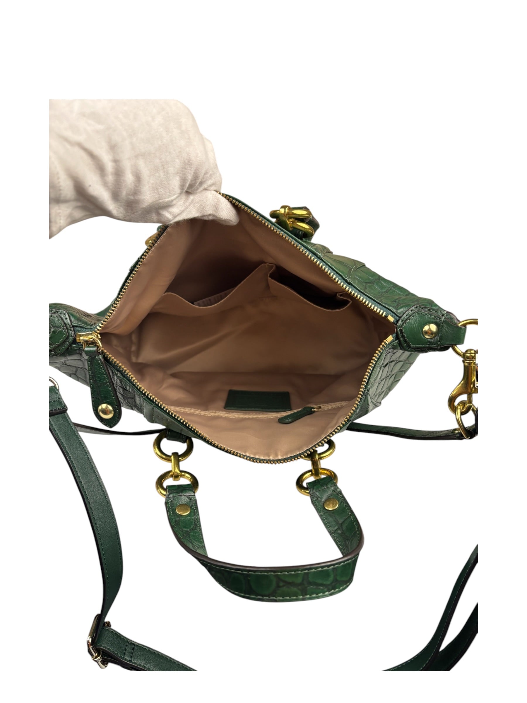 Coach Green Croc-Embossed Ashley Satchel Shoulder Bag