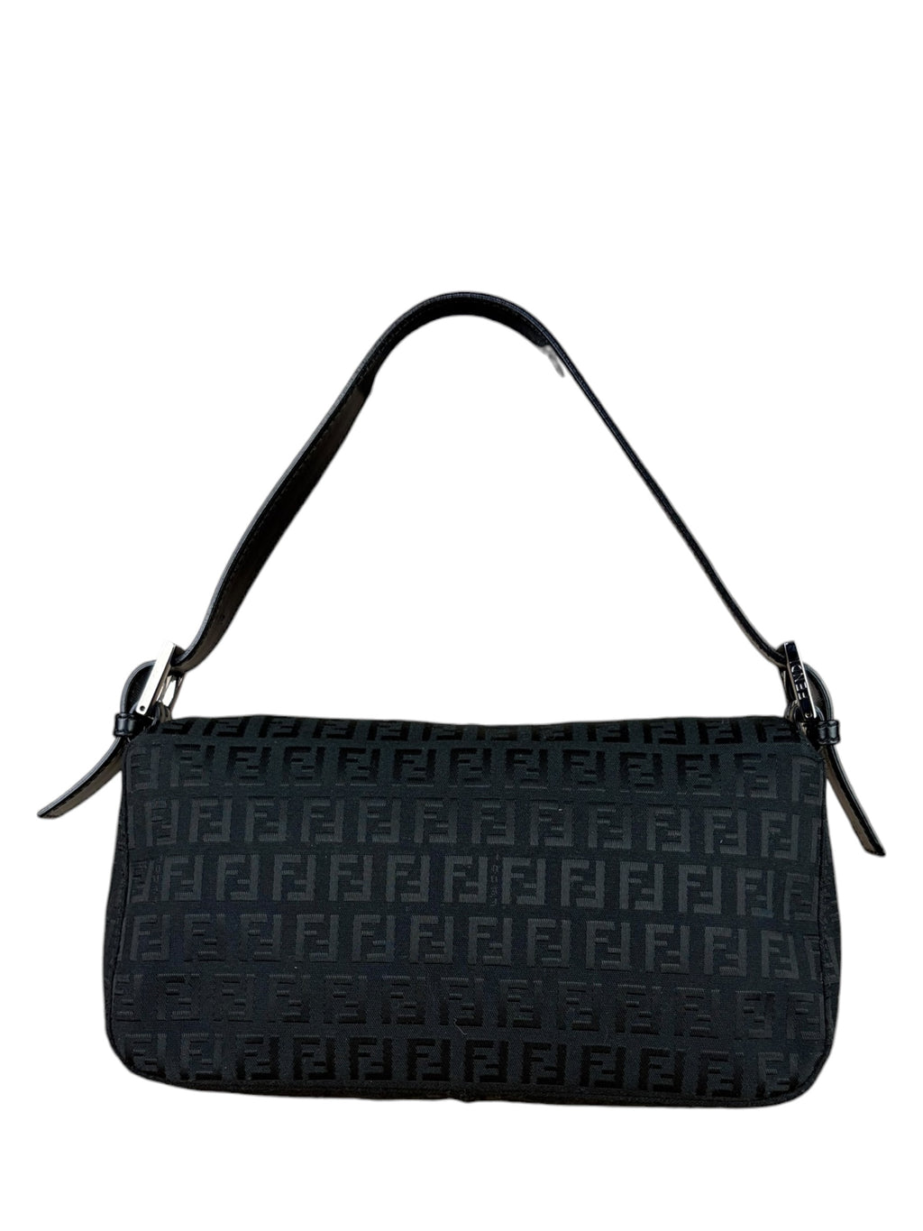 Fendi Black Leather Trim Zucca Baguette