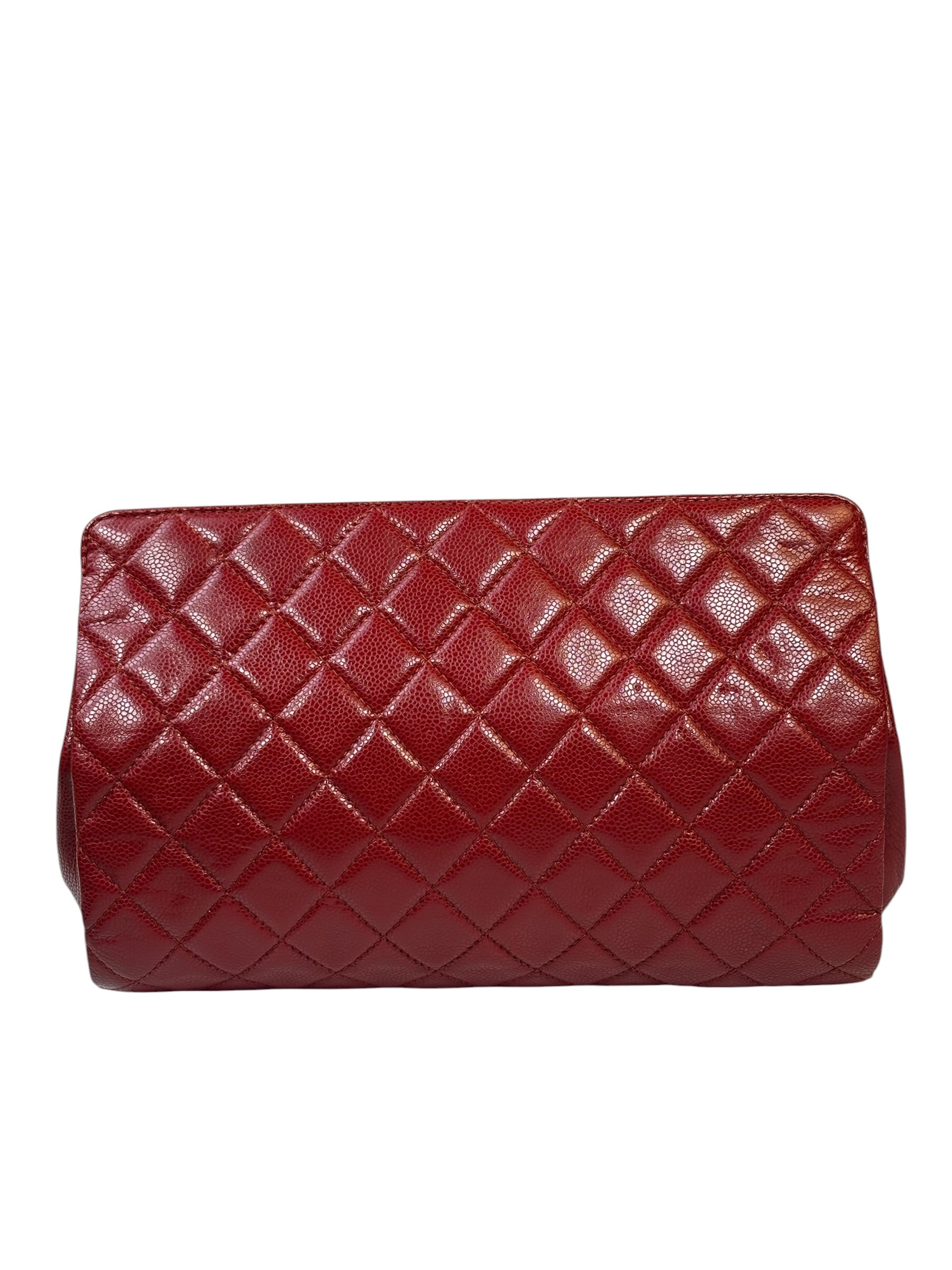 Chanel Red Caviar Quilted Frame Clutch 2012