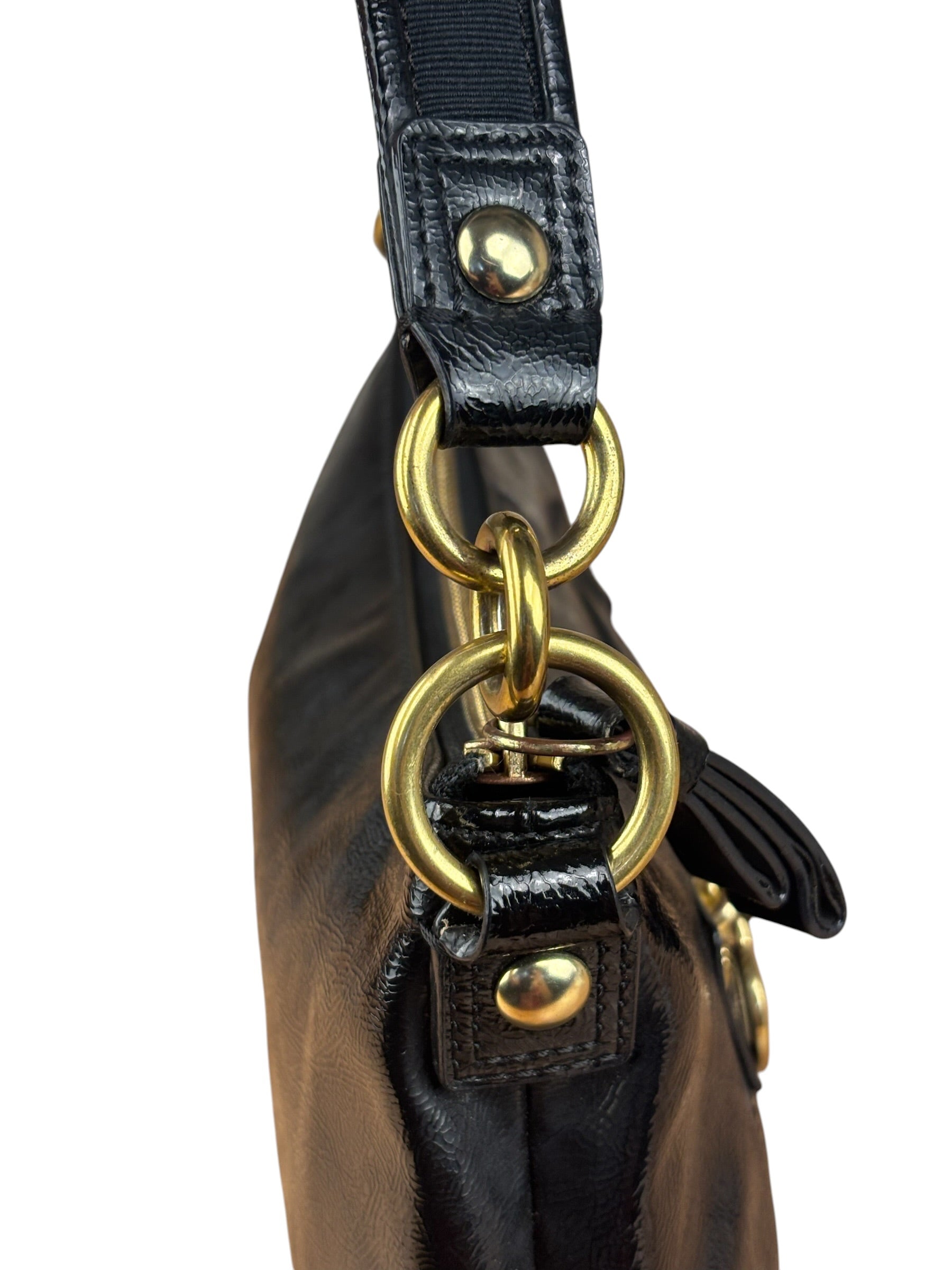 Coach Black Poppy Liquid Gloss Leather Storypatch Hobo Bag