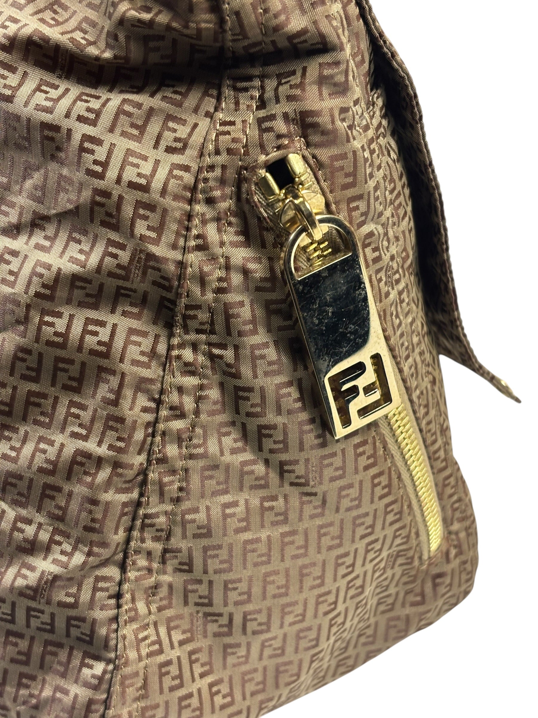 Fendi Brown Leather Trim Zucca Mamma Forever Baguette