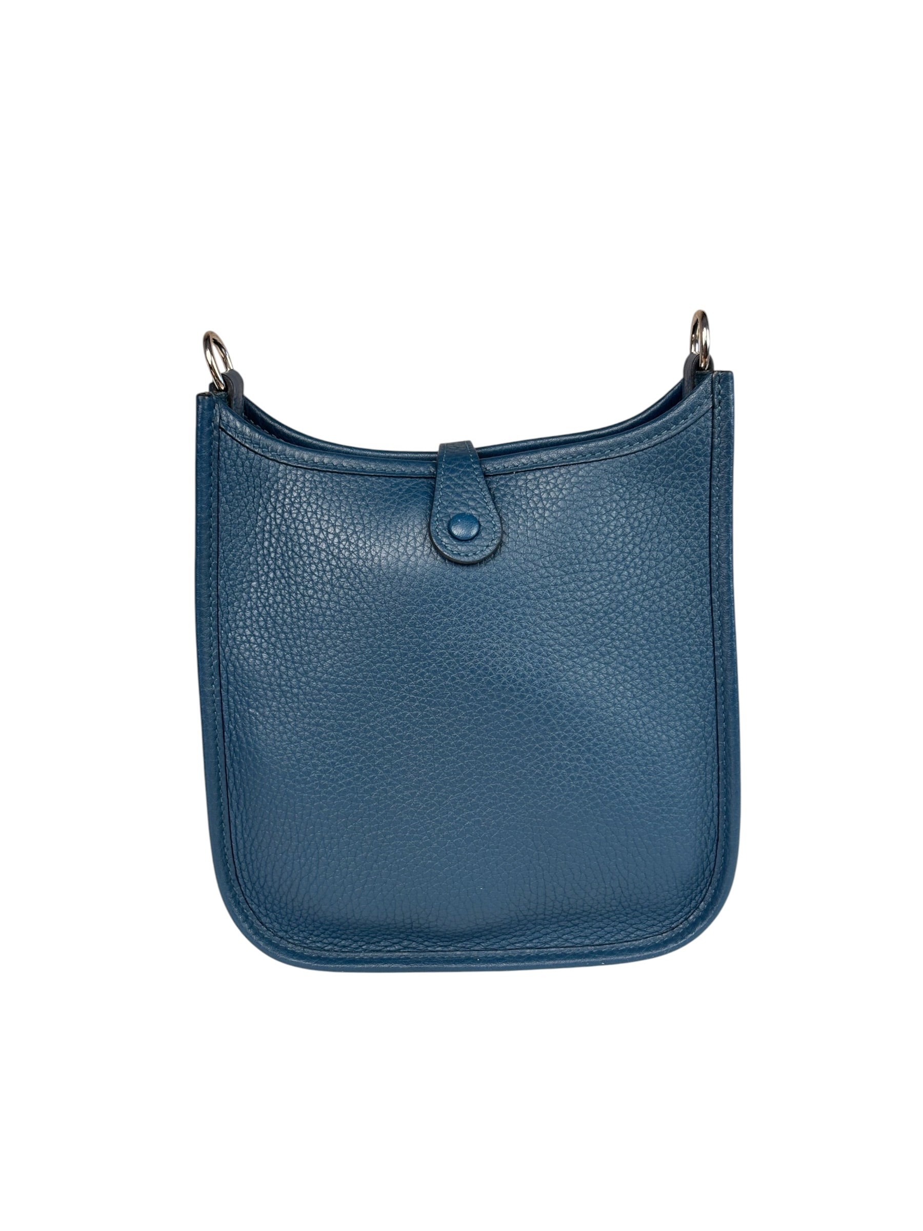 Hermes Blue Pale Clemence Leather Evelyn TPM III Crossbody