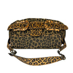 Fendi Brown Leather Trim Leopard Print Buckle Bag