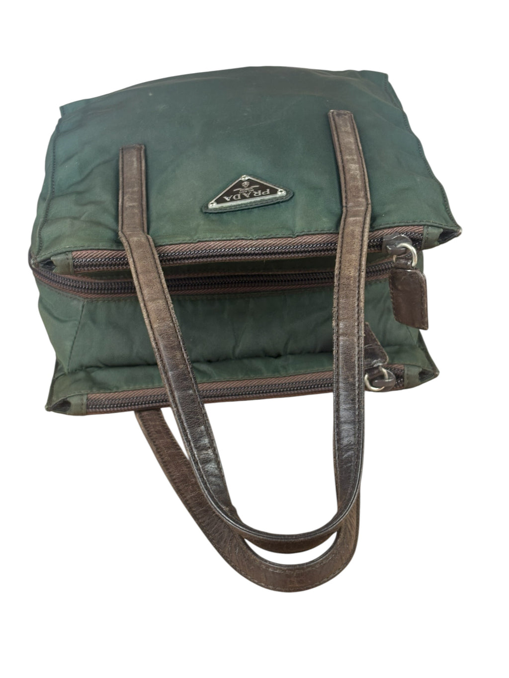 Prada Green/Brown Leather Trim/Nylon Tote
