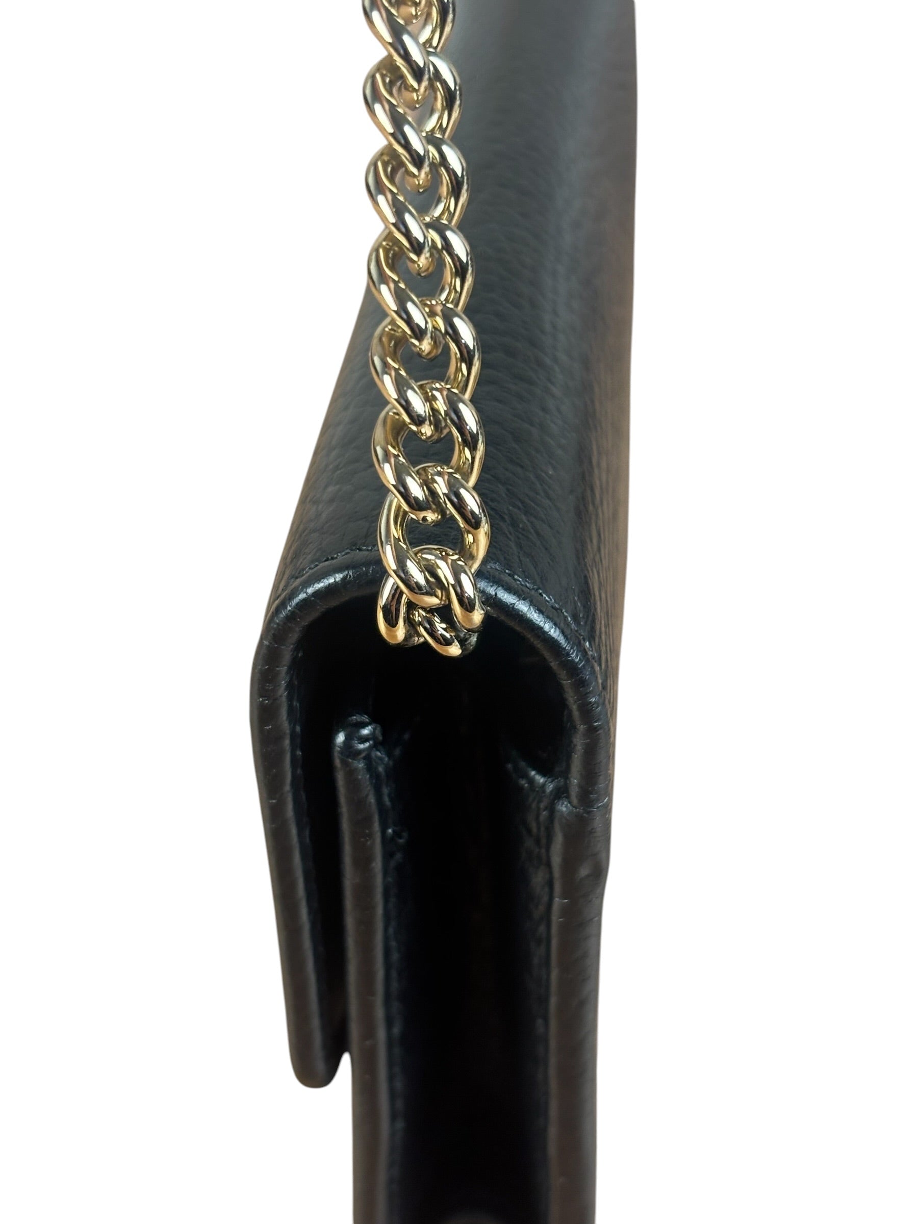 Gucci Black Interlocking G Leather Wallet on Chain