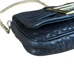 Fendi Black Leather Mini Chain Baguette