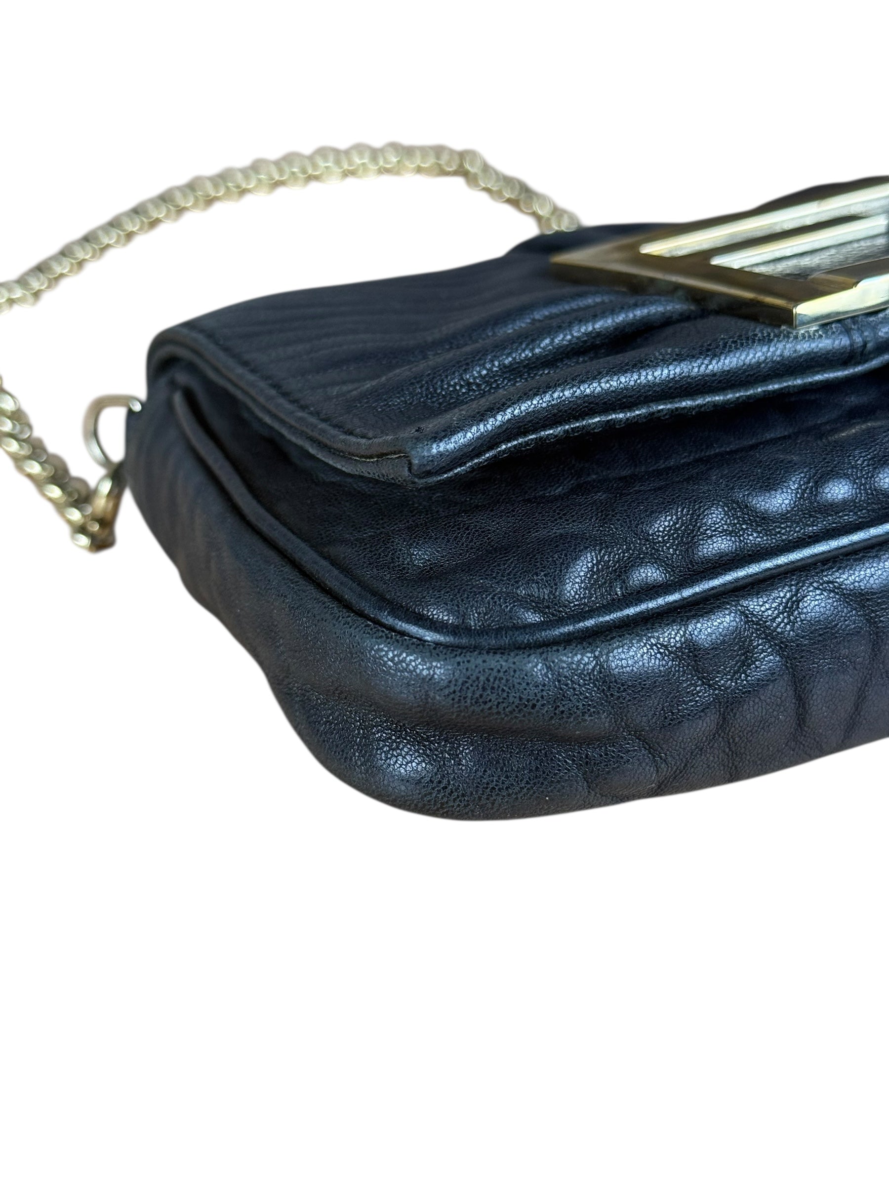 Fendi Black Leather Mini Chain Baguette